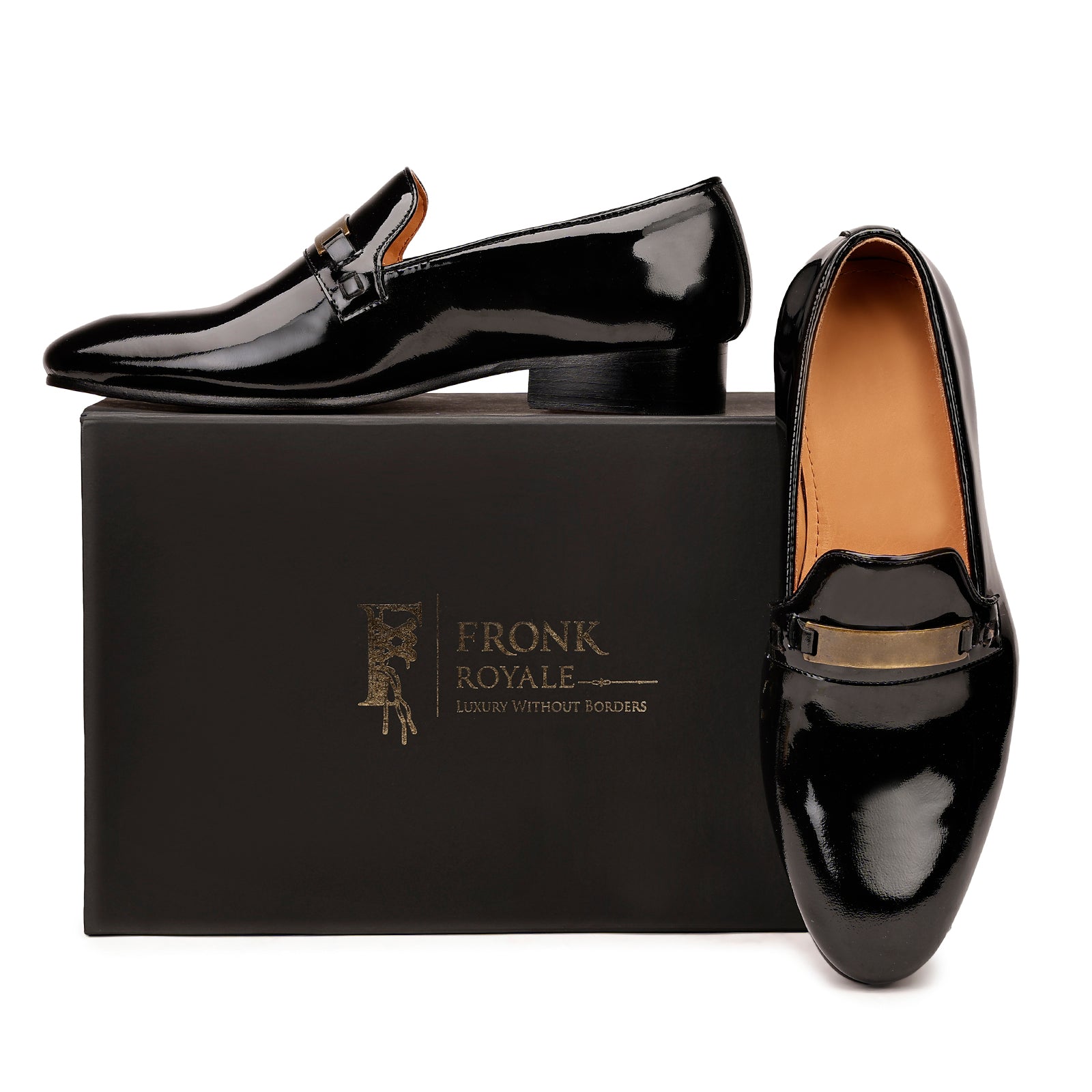 FRONK ROYALE Eclipse Patent Leather Tuxedo Loafers - Black handcrafted leather loafers for men, view 7