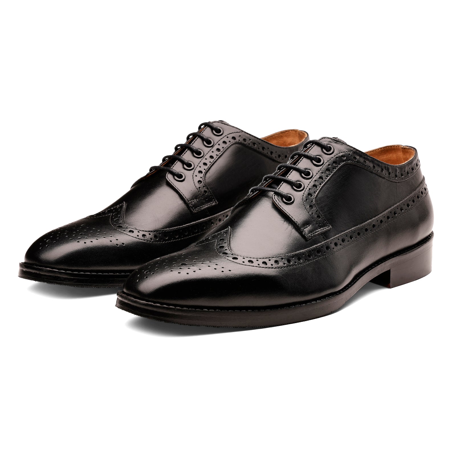 FRONK ROYALE Blackstone Wingtip Black Derby Shoes - Black handcrafted leather derby shoes for men, view 1