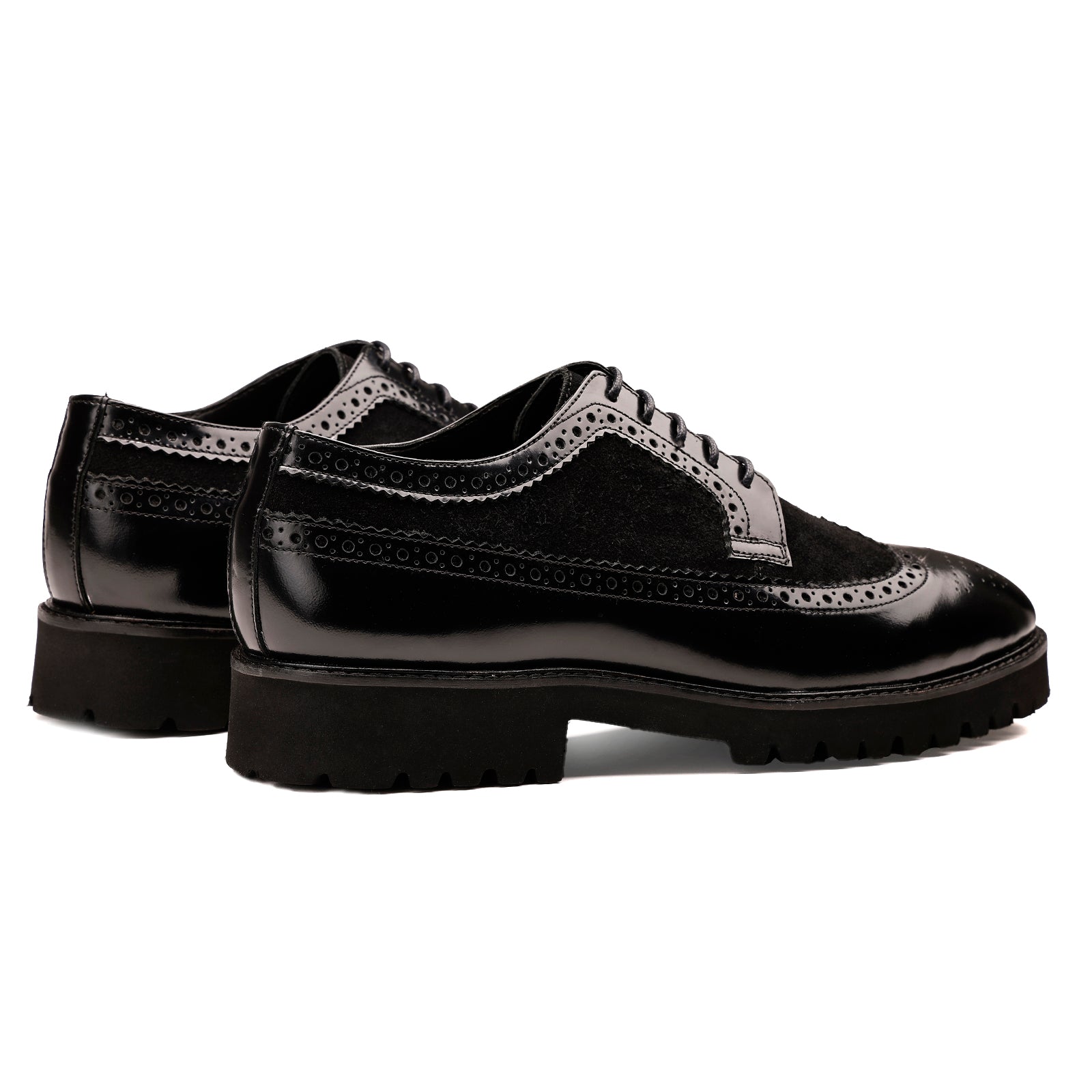 FRONK ROYALE Eclipse Suede Wingtip Black Derby Shoes - Black handcrafted leather derby shoes for men, view 2