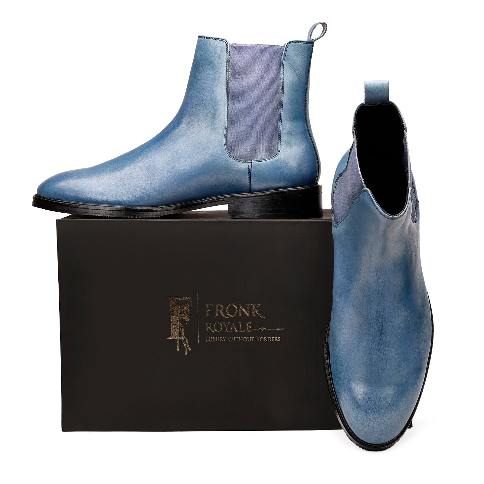 FRONK ROYALE Ocean Crest Blue Chelsea Boots - Blue handcrafted leather chelsea boots for men, view 7