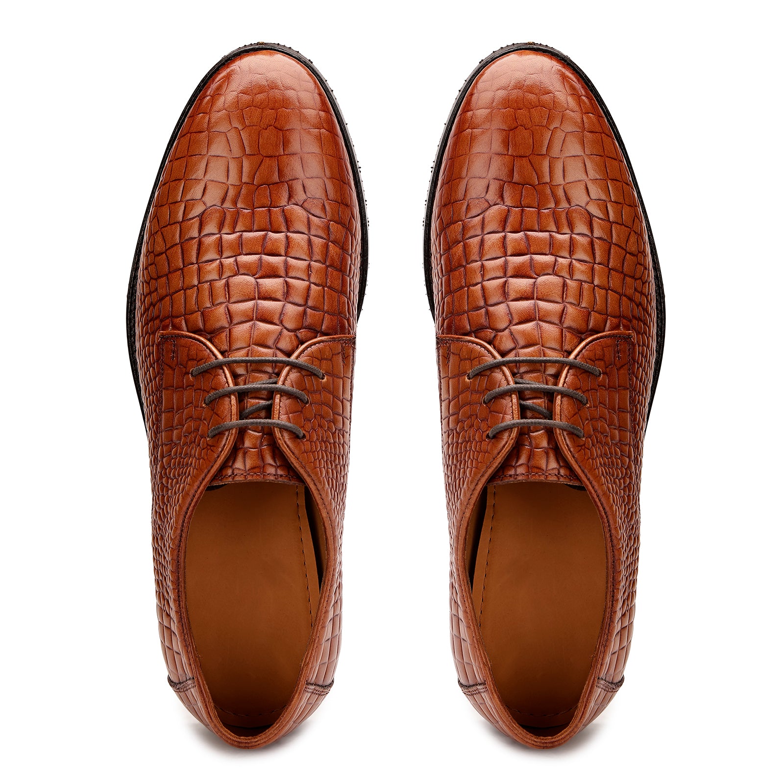 FRONK ROYALE CrocCraft Croc-Pattern Derby Shoes - Brown handcrafted leather derby shoes for men, view 4