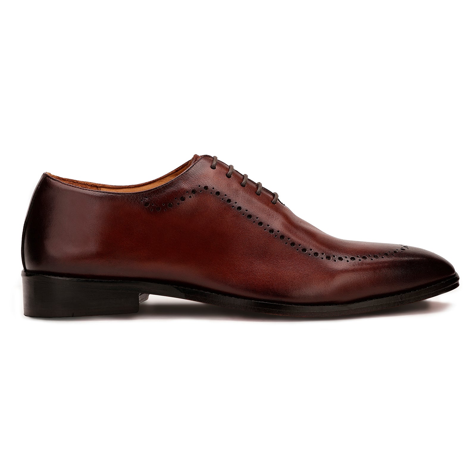FRONK ROYALE Burnished Edge Wholecut Oxford Shoes - Burnished Brown handcrafted leather oxford shoes for men, view 3