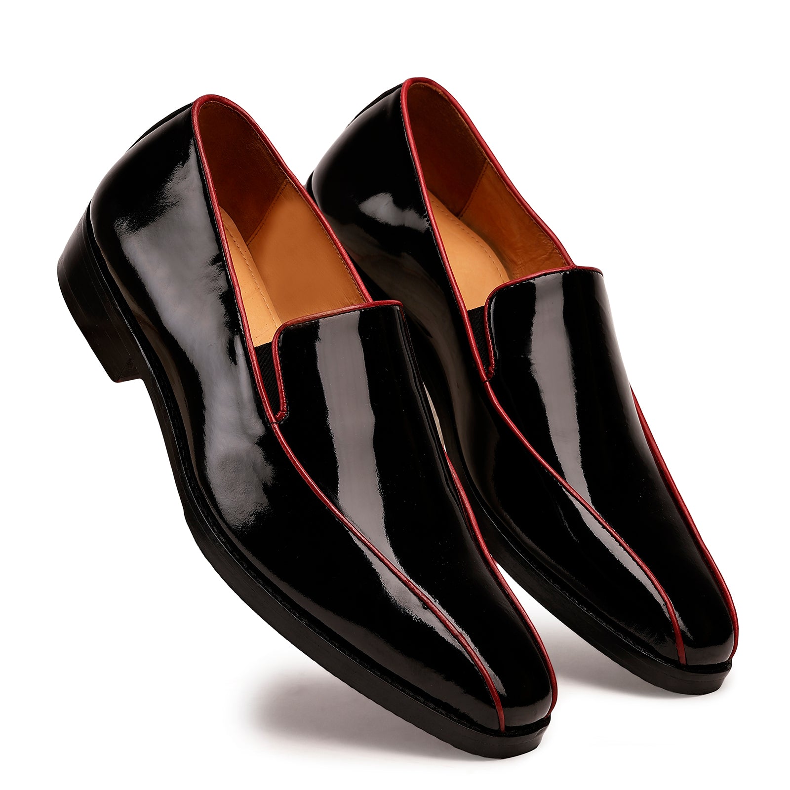 FRONK ROYALE Crimson Edge Black Patent Slip-On Shoes - Black handcrafted leather slip-on shoes for men, view 6