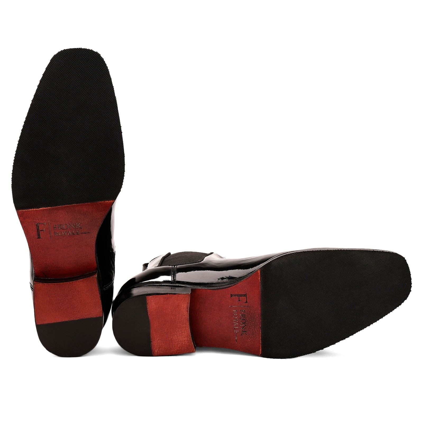 FRONK ROYALE Nantes Gloss Black Patent Chelsea Boots - Black handcrafted leather chelsea boots for men, view 5