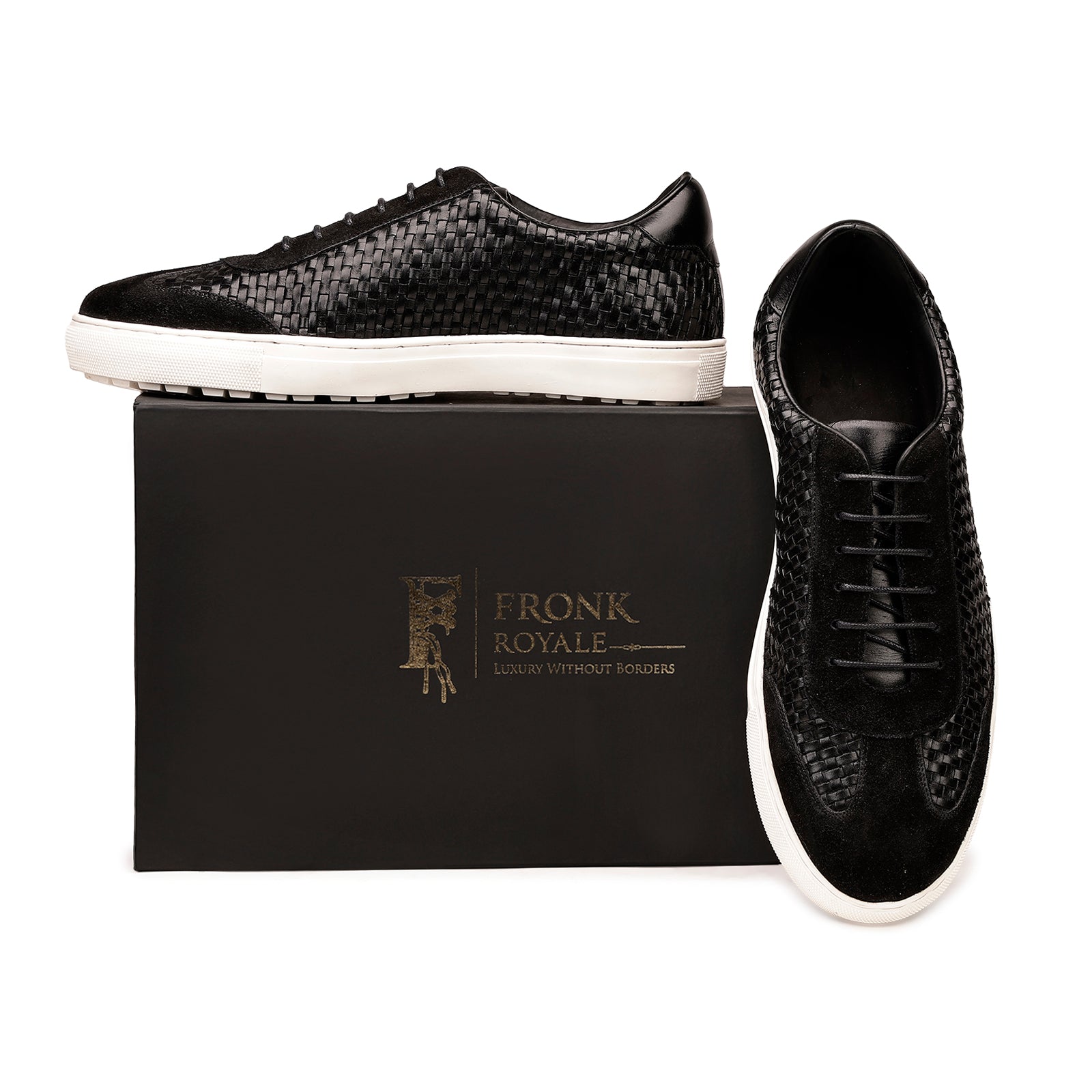 FRONK ROYALE Shadow Weave Black Suede Sneakers - Black handcrafted leather sneakers for men, view 7