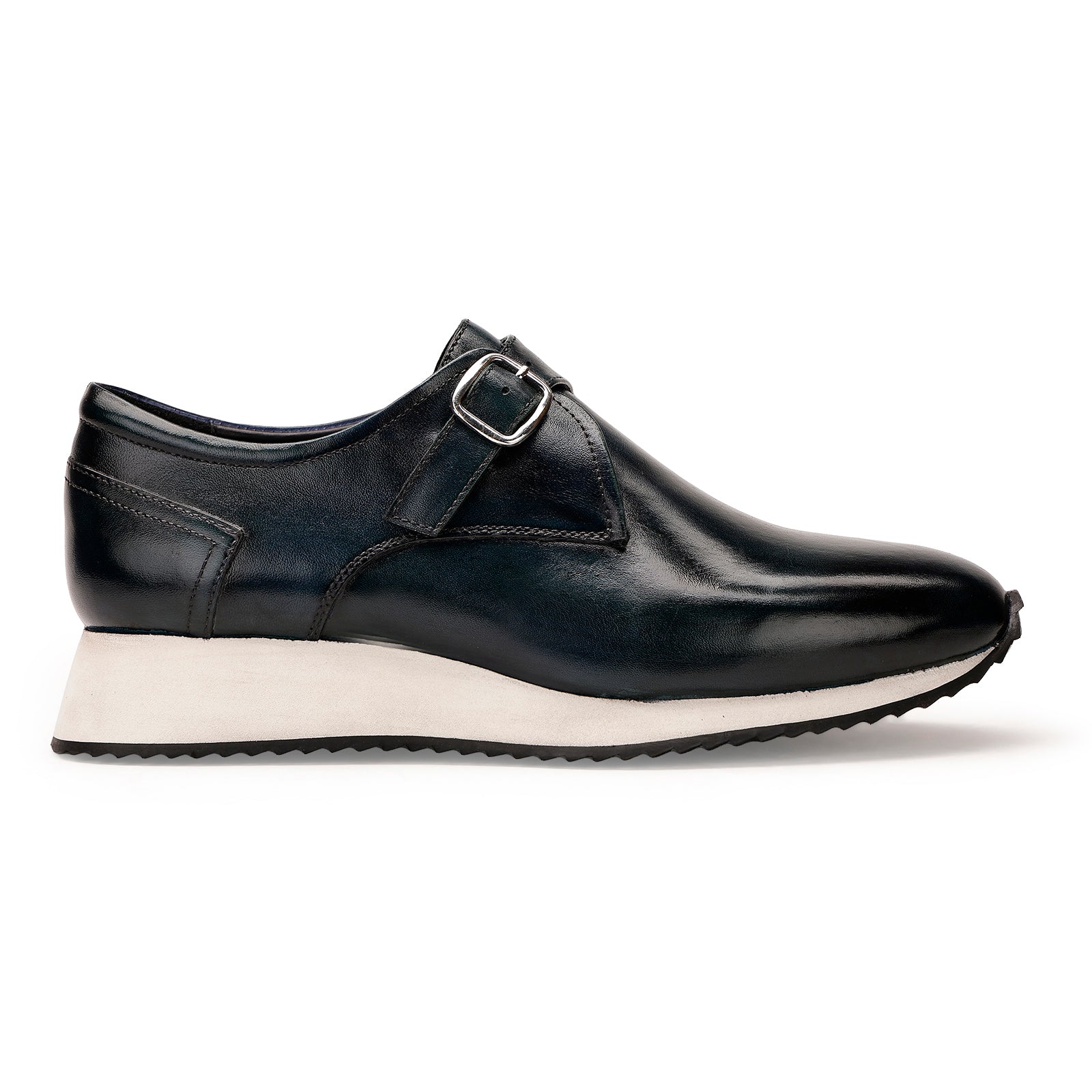 FRONK ROYALE Sports Style Monk Strap Shoes in Dark Sea Green - Dark Sea Green handcrafted leather monk strap sneakers for men, view 3