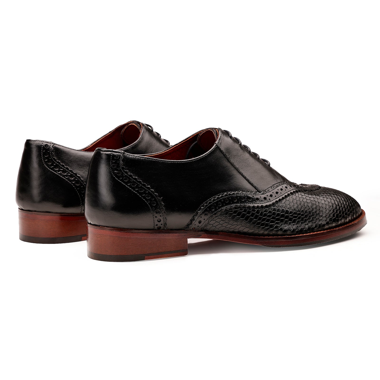 FRONK ROYALE Noir Serpent Wingtip Oxford Shoes - Black handcrafted leather oxford shoes for men, view 2