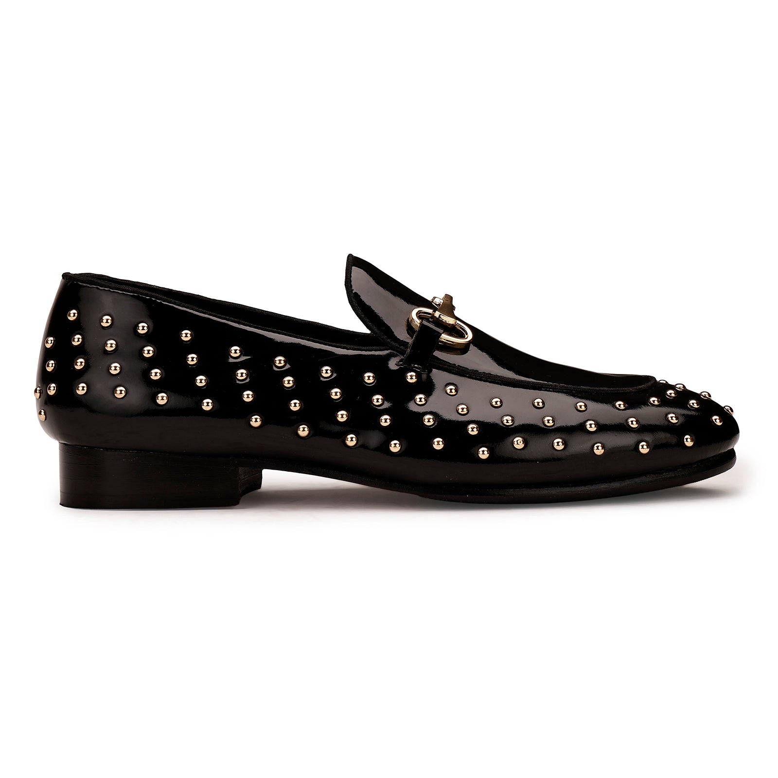 FRONK ROYALE Obsidian Horsebit Stud Loafers - Black handcrafted leather loafers for men, view 3