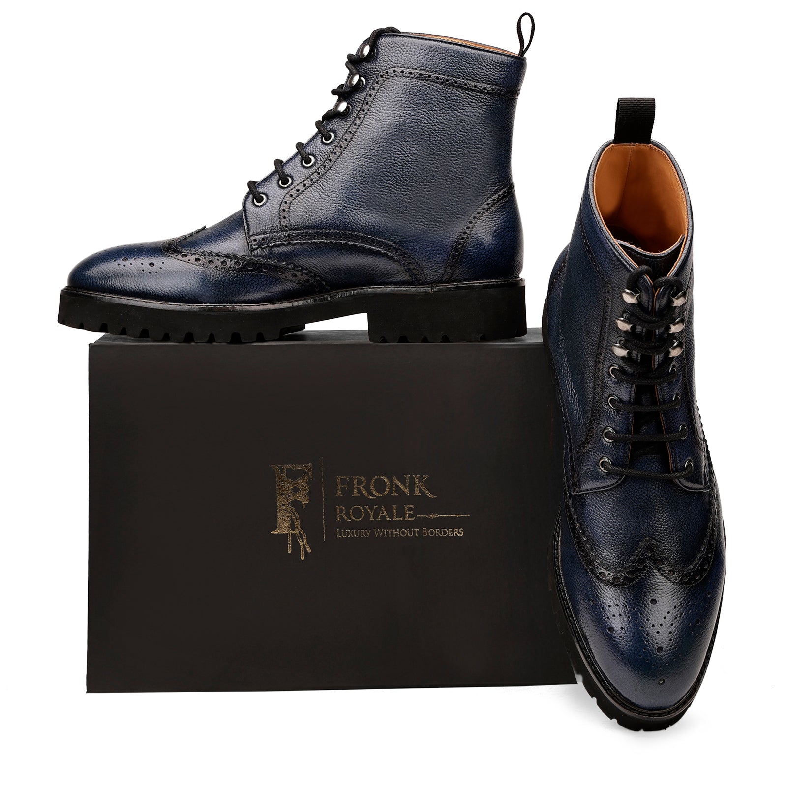 FRONK ROYALE Ironstride Lace-Up Wingtip Leather Boots - Brown handcrafted leather lace-up boots for men, view 7