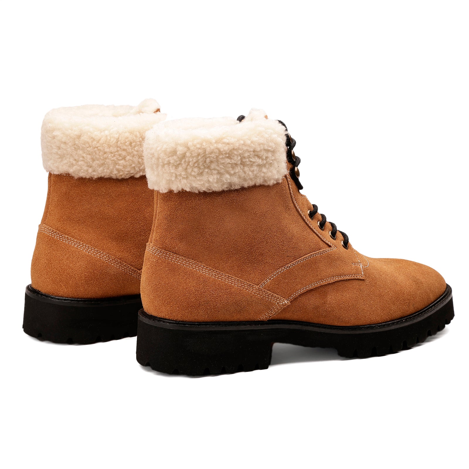 FRONK ROYALE Sierra Fleece-Lined Camel Suede Lace-Up Boots - Camel handcrafted leather lace-up boots for men, view 2