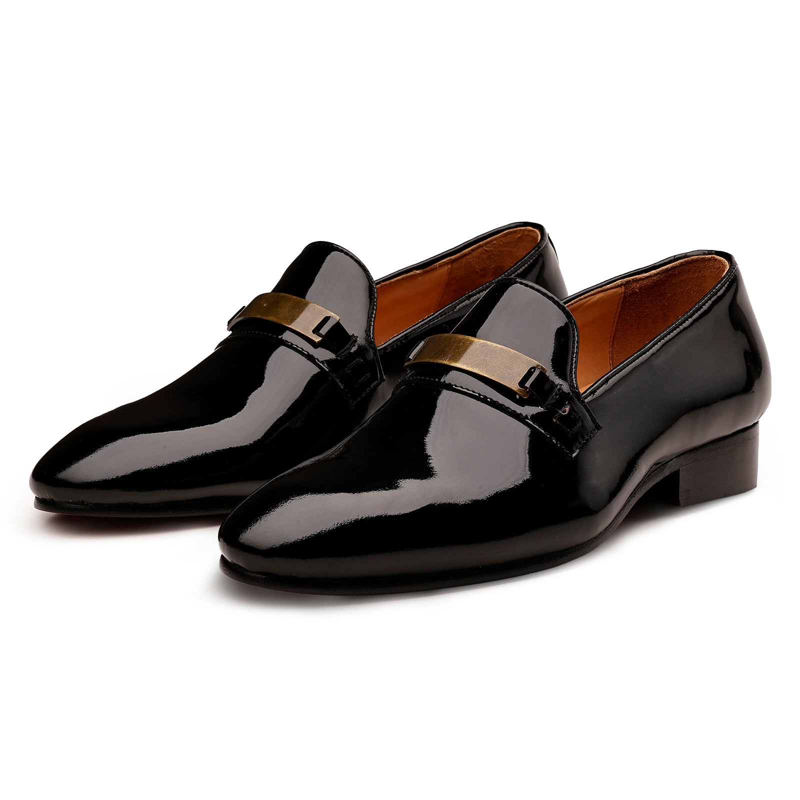 FRONK ROYALE Eclipse Patent Leather Tuxedo Loafers - Black handcrafted leather loafers for men, view 1