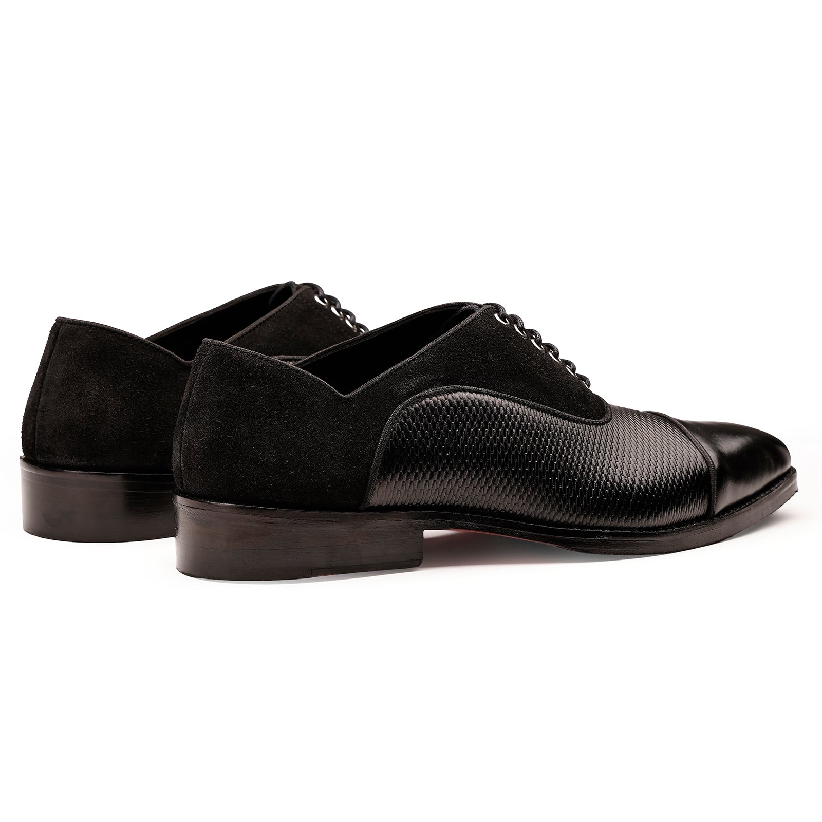FRONK ROYALE Midnight Texture Cap Toe Oxford Shoes - Black handcrafted leather oxford shoes for men, view 2