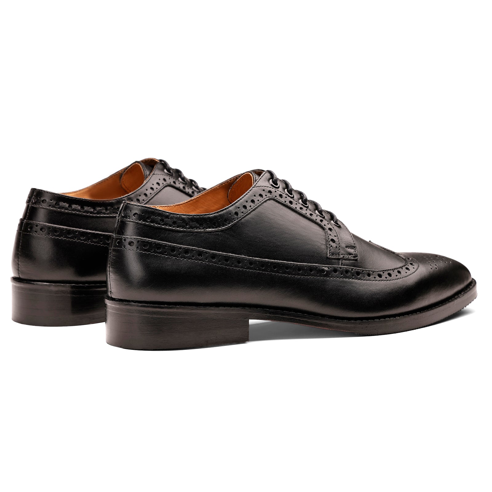 FRONK ROYALE Blackstone Wingtip Black Derby Shoes - Black handcrafted leather derby shoes for men, view 2