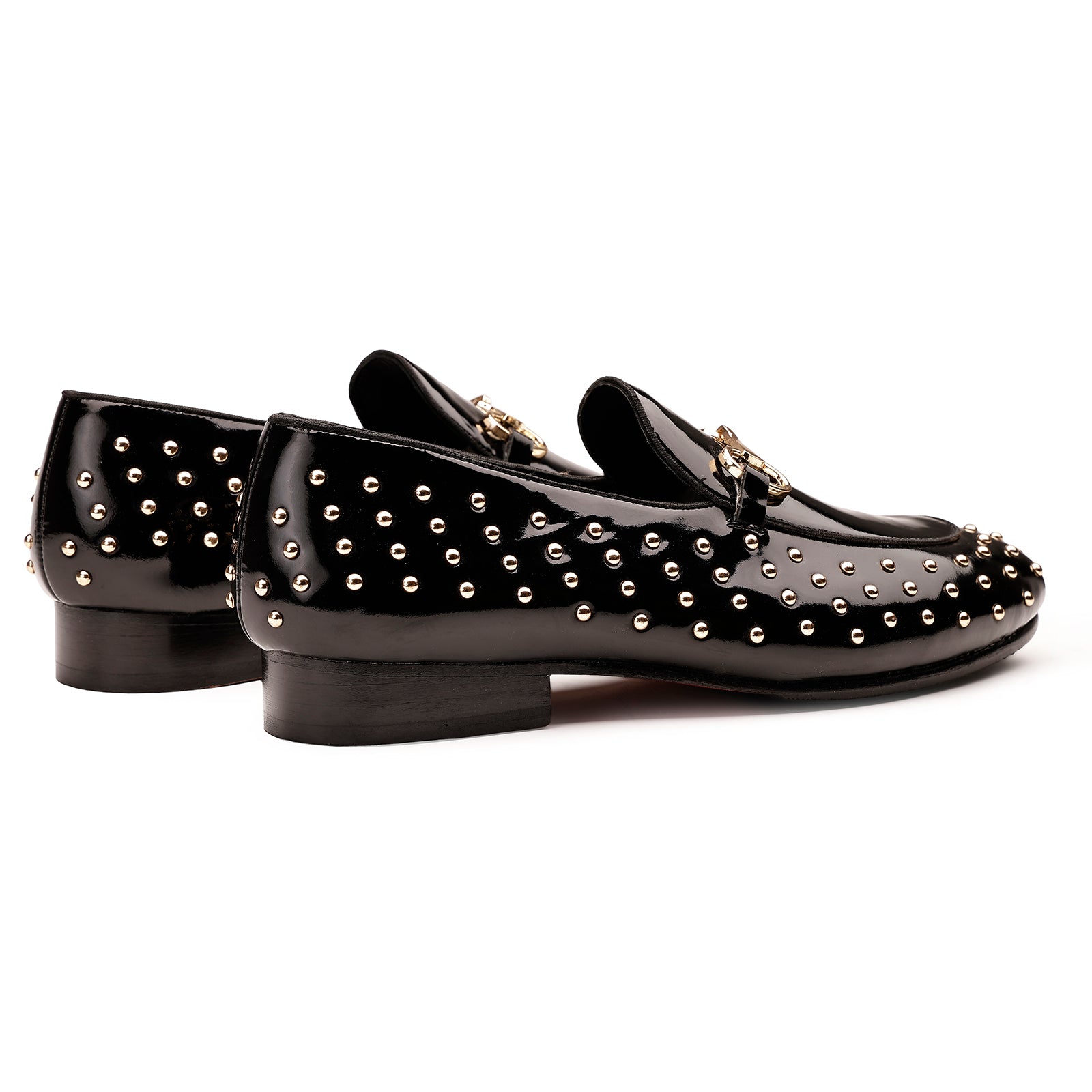 FRONK ROYALE Obsidian Horsebit Stud Loafers - Black handcrafted leather loafers for men, view 2