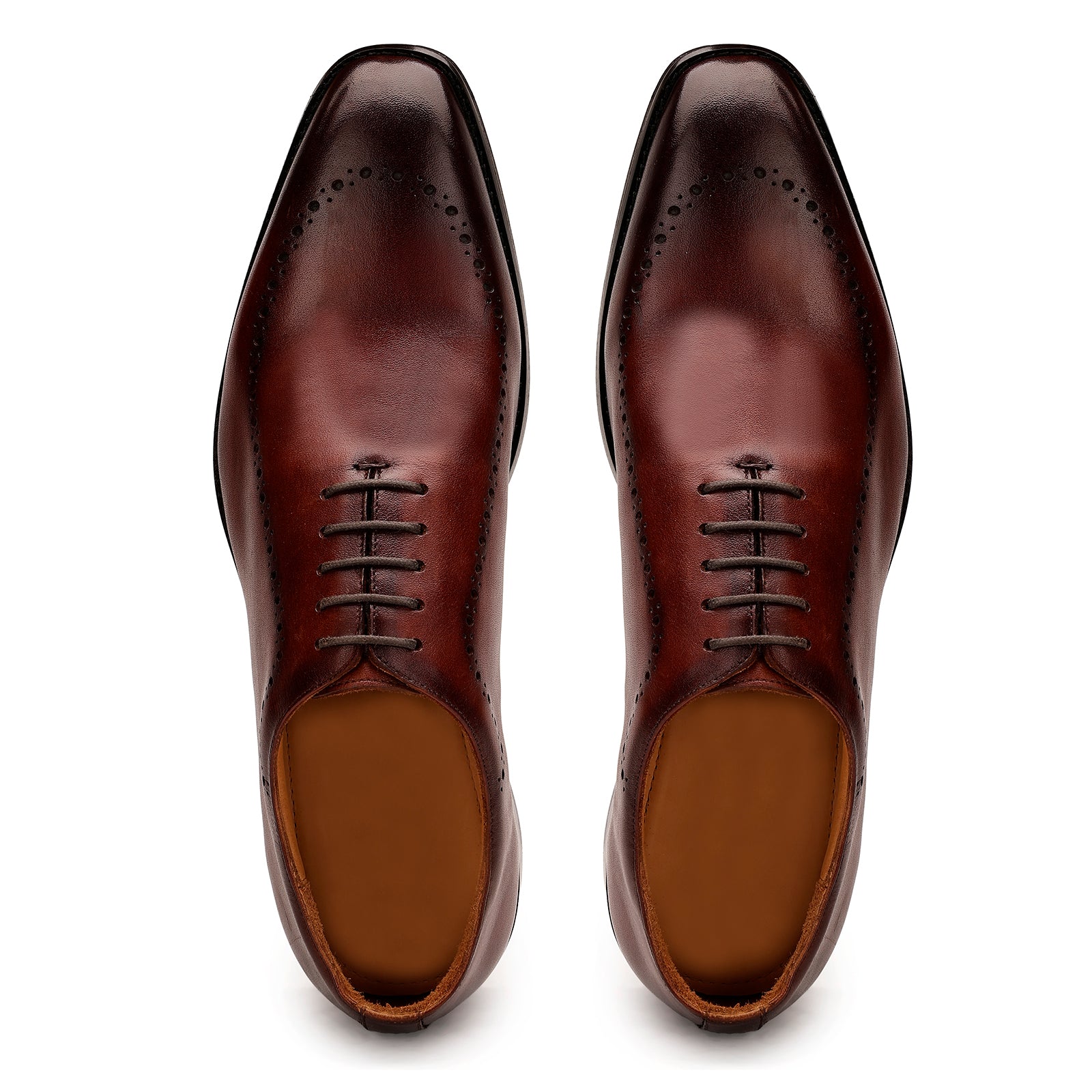 FRONK ROYALE Burnished Edge Wholecut Oxford Shoes - Burnished Brown handcrafted leather oxford shoes for men, view 4