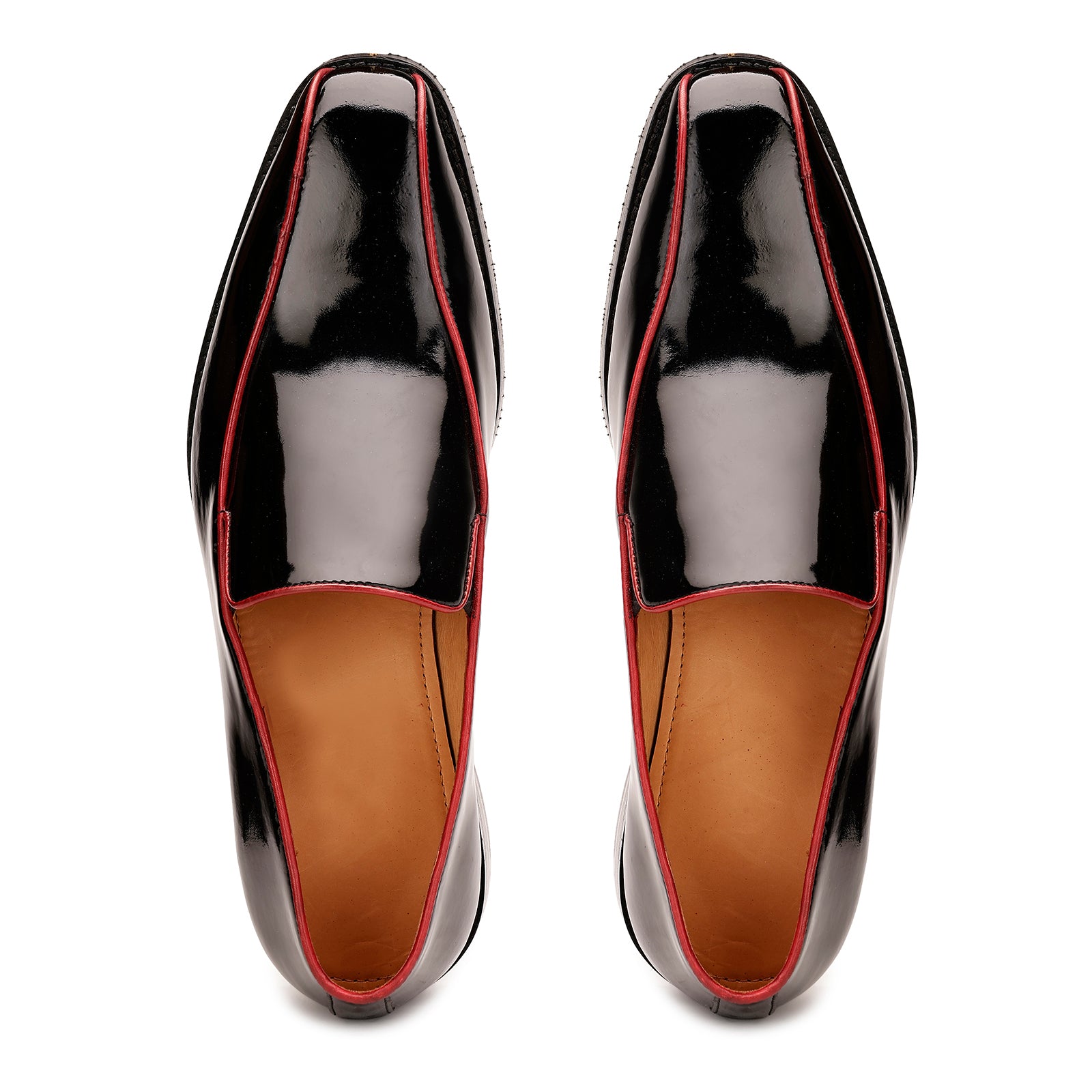 FRONK ROYALE Crimson Edge Black Patent Slip-On Shoes - Black handcrafted leather slip-on shoes for men, view 4