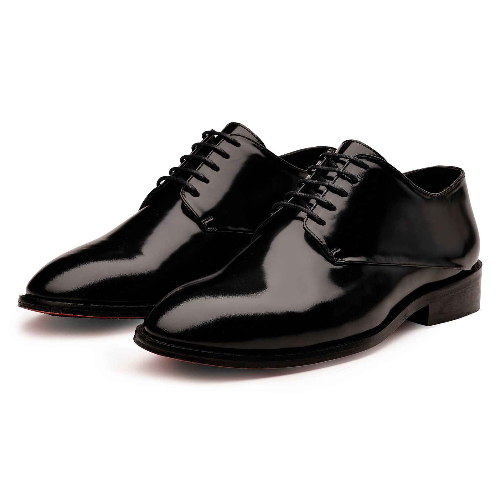 FRONK ROYALE Black Patent Leather Derby Shoes - Black handcrafted leather derby shoes for men, view 1