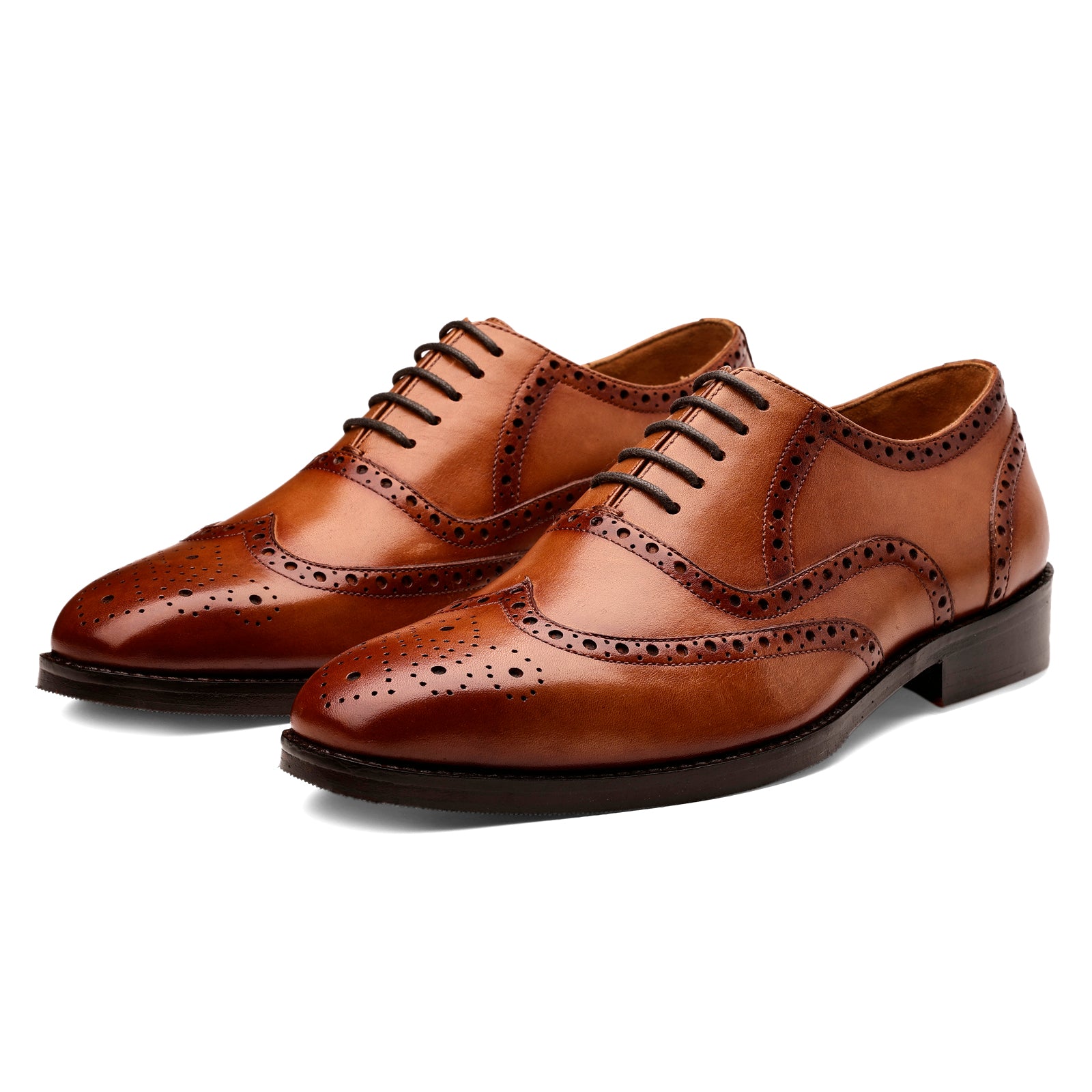 FRONK ROYALE Alderwood Brown Wingtip Oxford Shoes - Chestnut Brown handcrafted leather oxford shoes for men, view 1