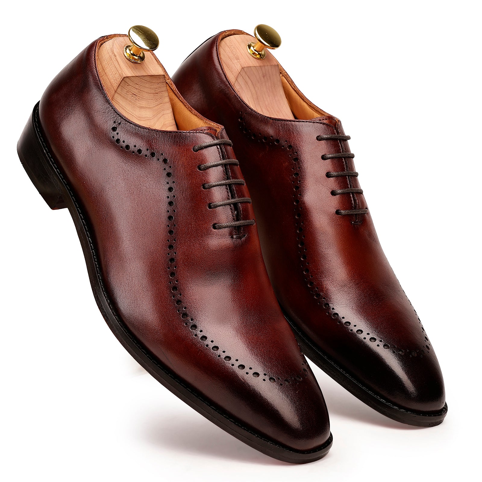 FRONK ROYALE Burnished Edge Wholecut Oxford Shoes - Burnished Brown handcrafted leather oxford shoes for men, view 6