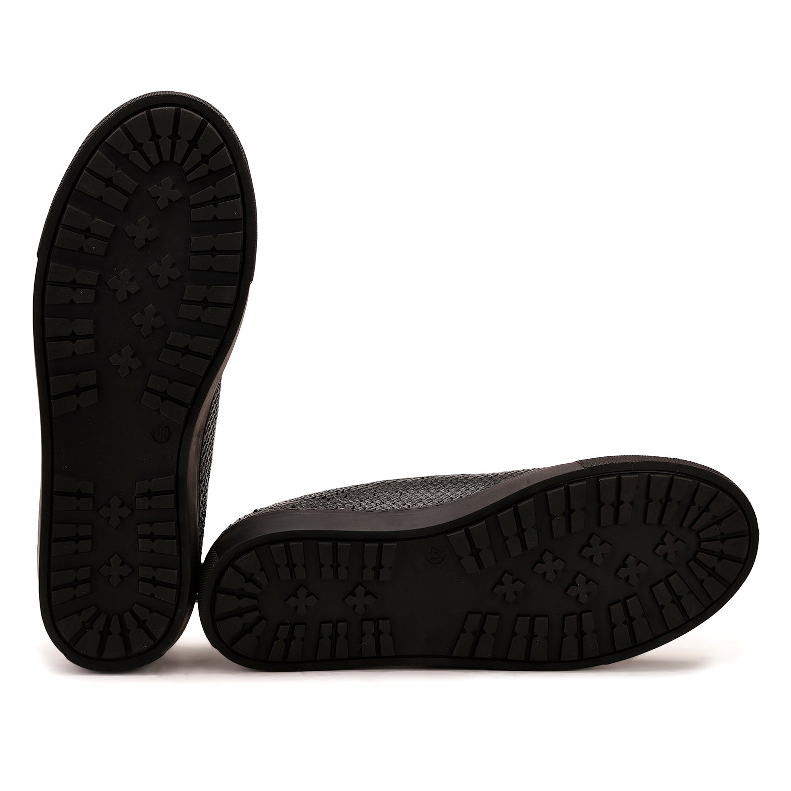 FRONK ROYALE Black Woven Slip-On Shoes with Sneaker Sole - Black handcrafted leather slip-on shoes for men, view 5