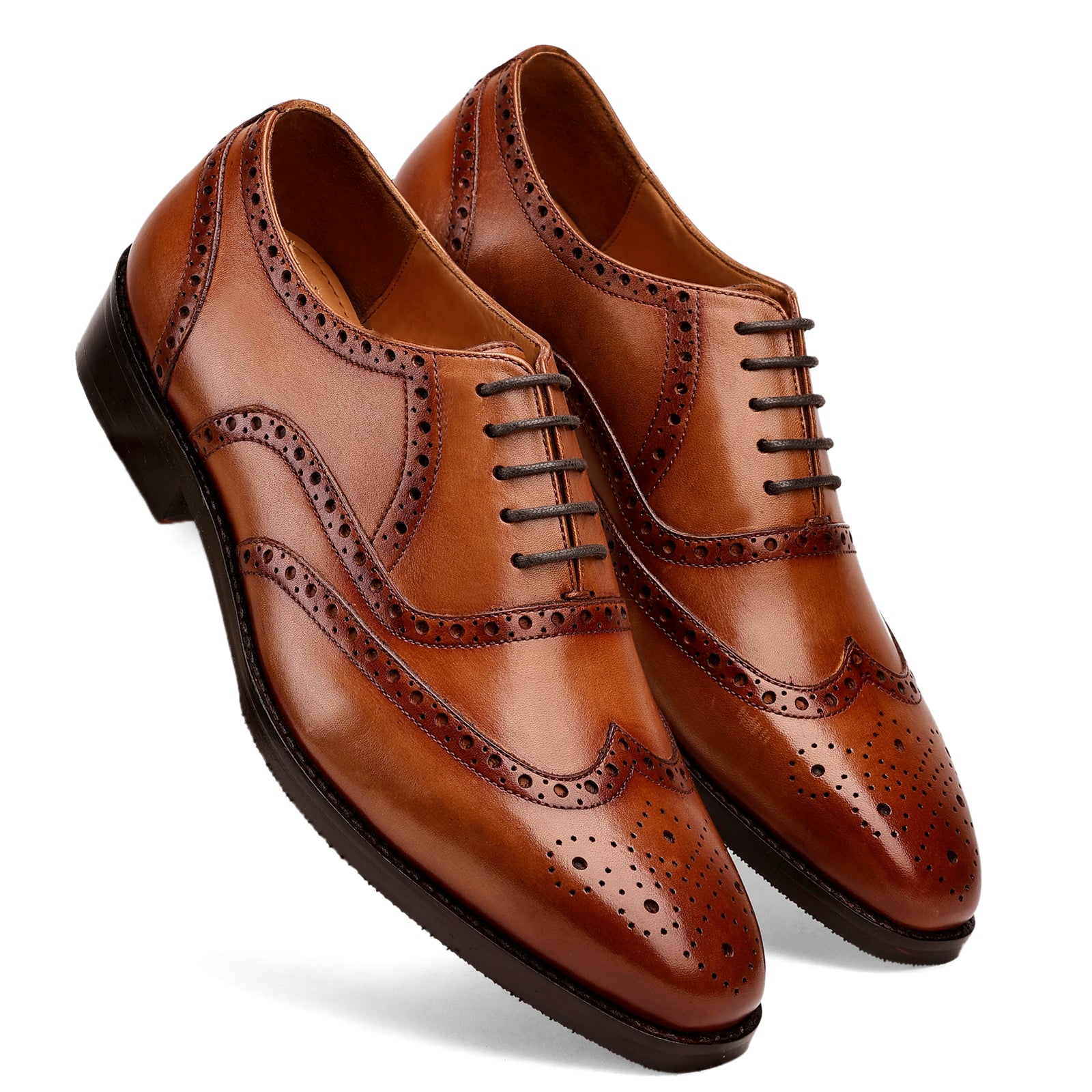 FRONK ROYALE Alderwood Brown Wingtip Oxford Shoes - Chestnut Brown handcrafted leather oxford shoes for men, view 6