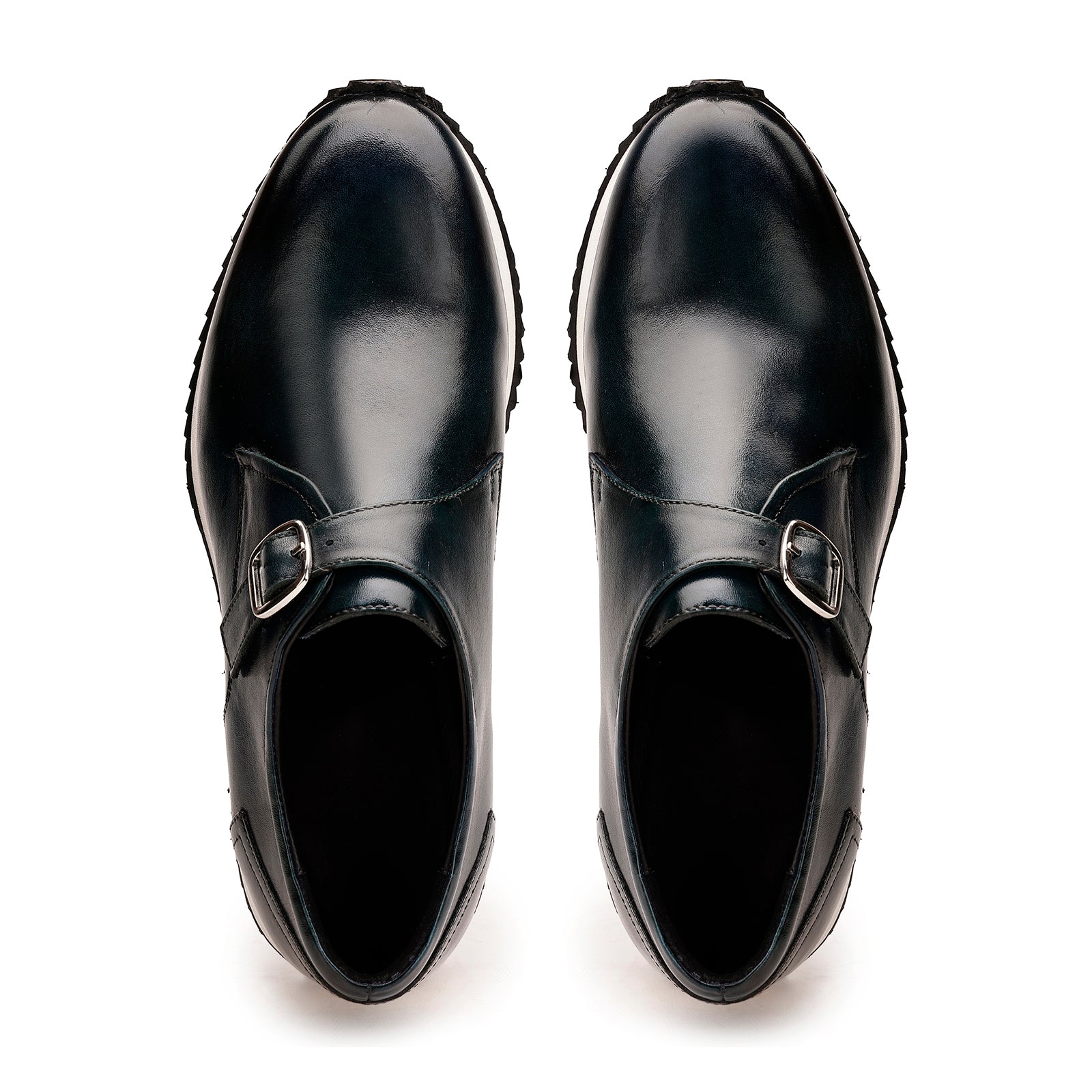 FRONK ROYALE Sports Style Monk Strap Shoes in Dark Sea Green - Dark Sea Green handcrafted leather monk strap sneakers for men, view 4
