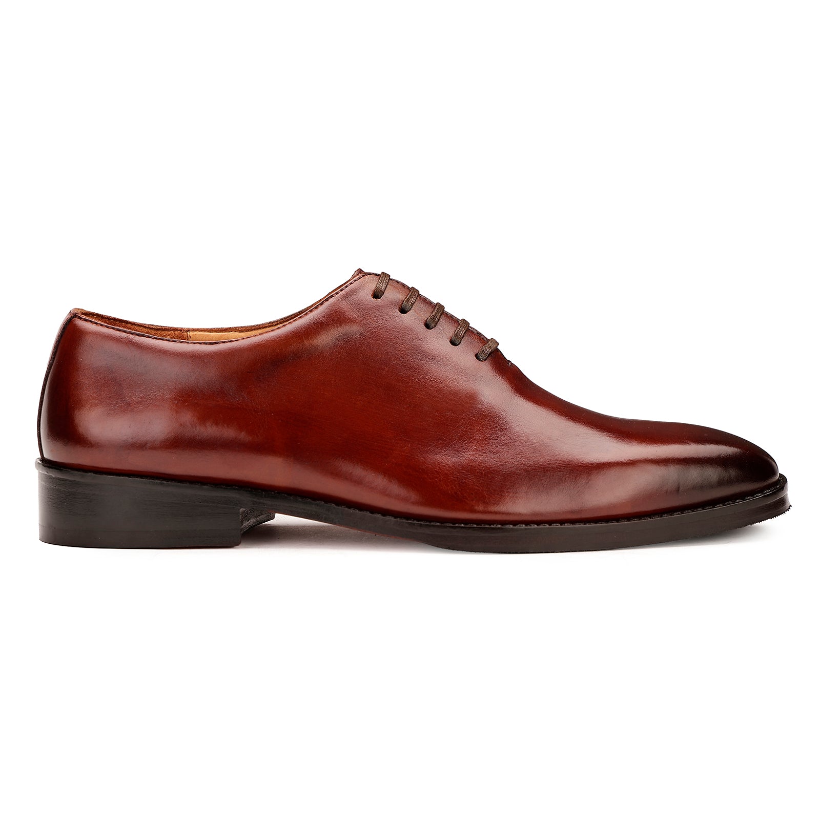 FRONK ROYALE Amber Seamless Wholecut Oxford Shoes - Amber Brown handcrafted leather oxford shoes for men, view 3