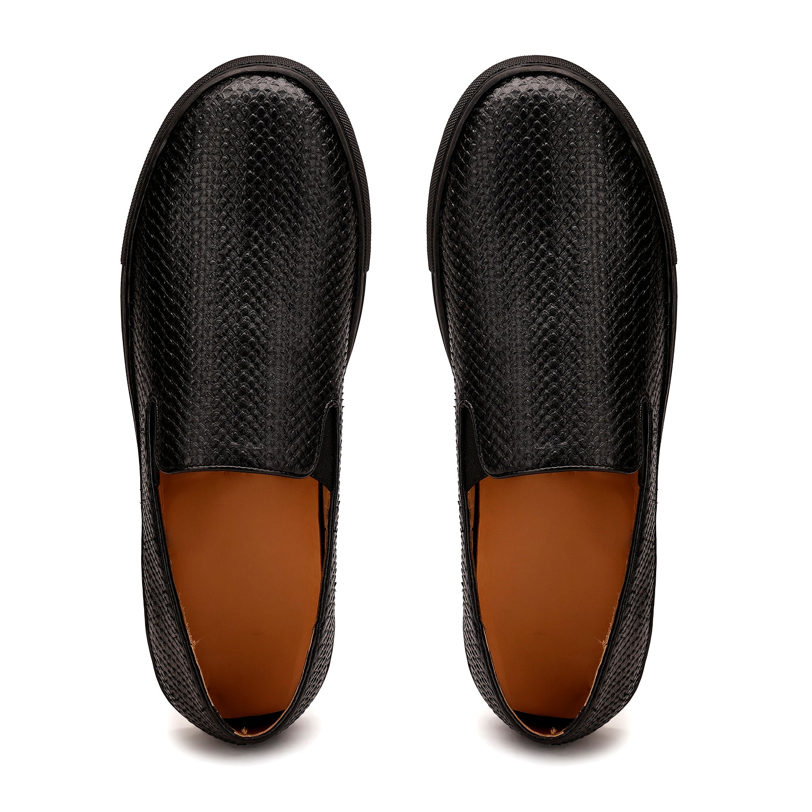 FRONK ROYALE Black Woven Slip-On Shoes with Sneaker Sole - Black handcrafted leather slip-on shoes for men, view 4