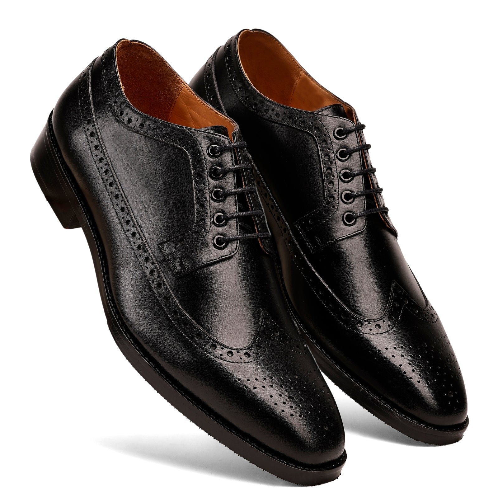 FRONK ROYALE Blackstone Wingtip Black Derby Shoes - Black handcrafted leather derby shoes for men, view 6