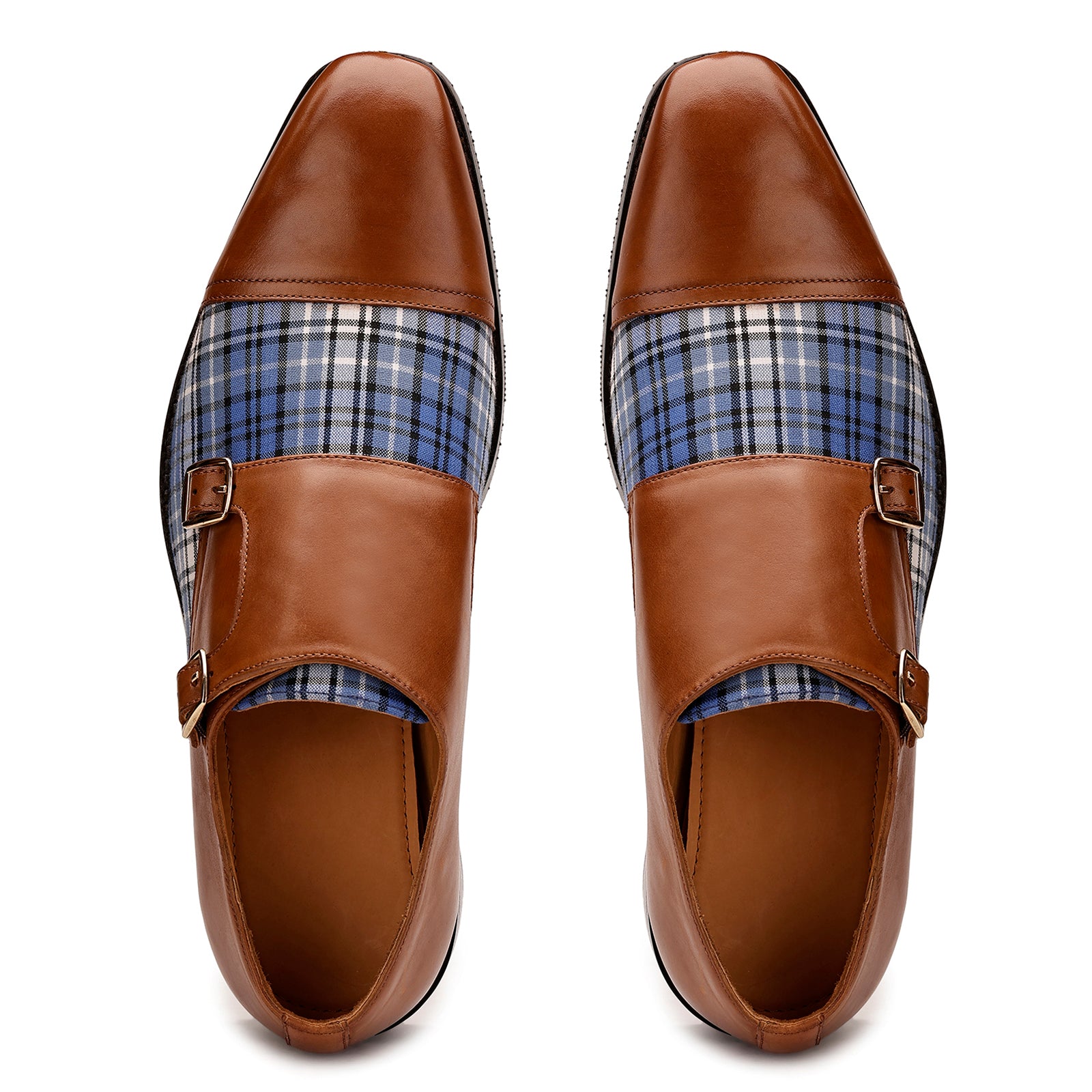 FRONK ROYALE Heritage Check Brown Double Monk Strap Shoes - Brown handcrafted leather monk strap shoes for men, view 4