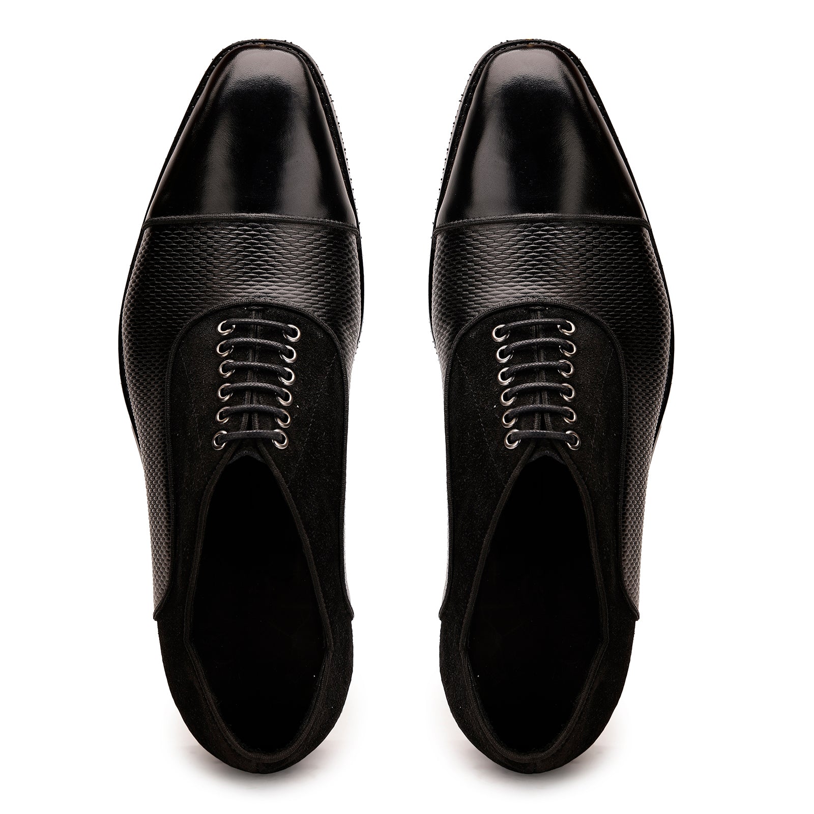 FRONK ROYALE Midnight Texture Cap Toe Oxford Shoes - Black handcrafted leather oxford shoes for men, view 4