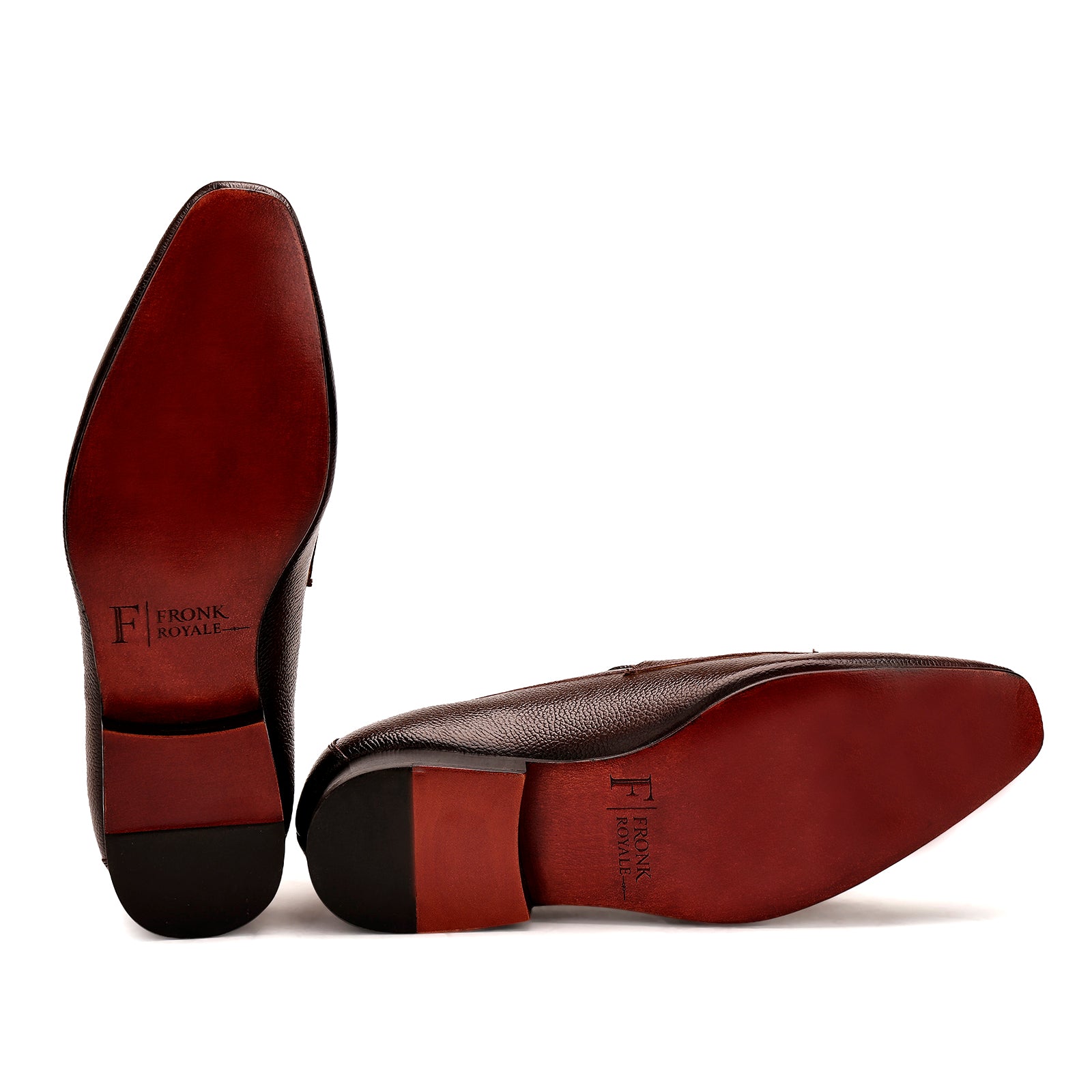 FRONK ROYALE Brown Double Monk Strap Shoes in Milled Leather - Brown handcrafted leather monk strap shoes for men, view 5