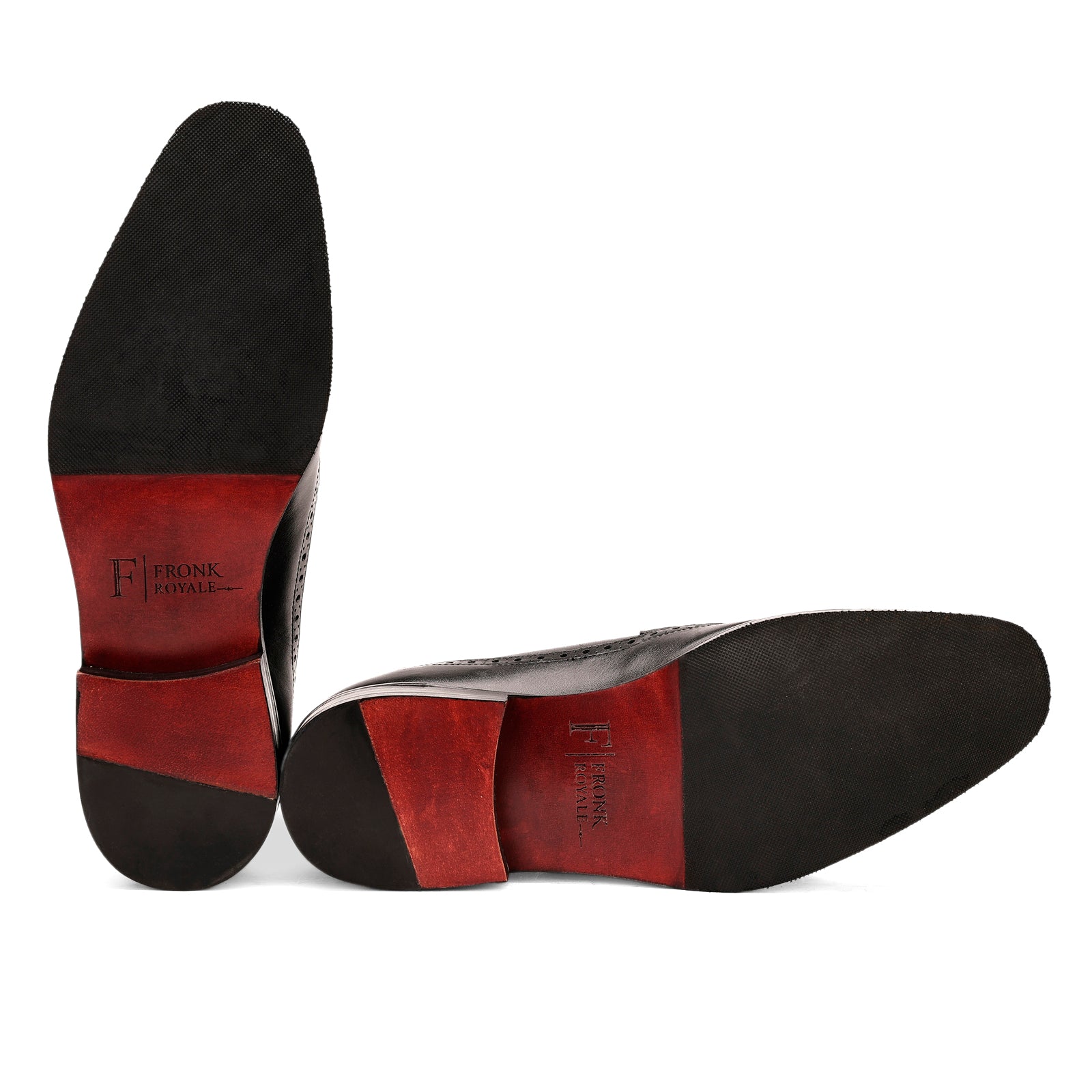FRONK ROYALE Blackstone Wingtip Black Derby Shoes - Black handcrafted leather derby shoes for men, view 5