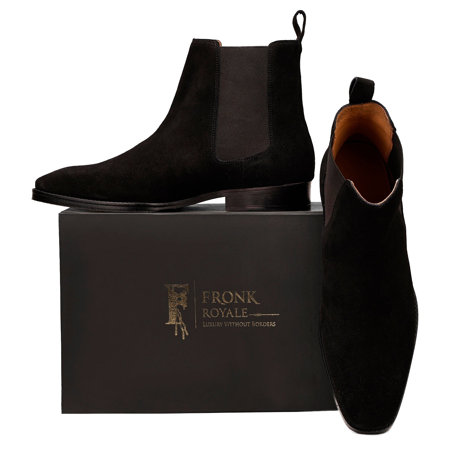 FRONK ROYALE Voidline All-Black Suede Chelsea Boots - Black handcrafted leather chelsea boots for men, view 7