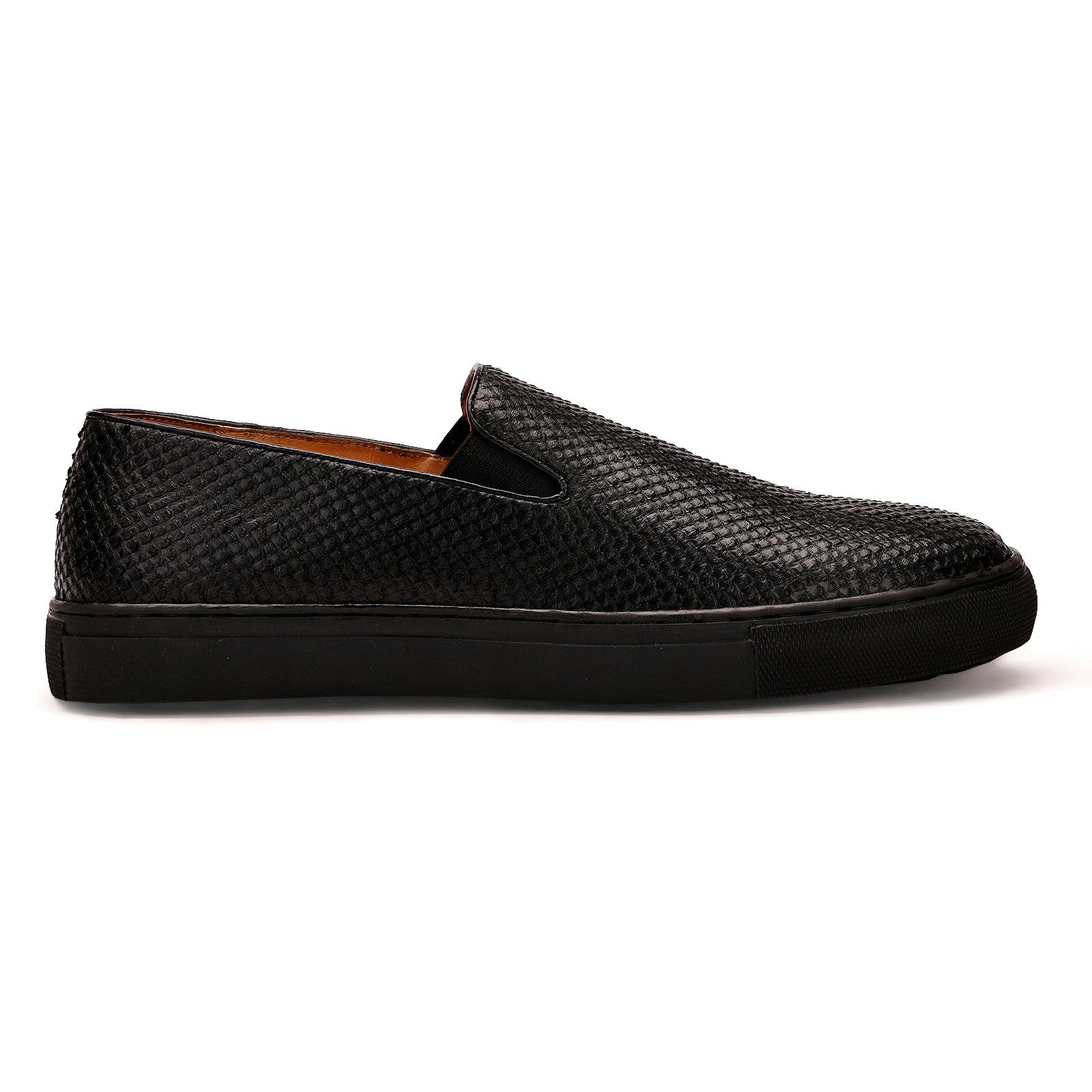 FRONK ROYALE Black Woven Slip-On Shoes with Sneaker Sole - Black handcrafted leather slip-on shoes for men, view 3