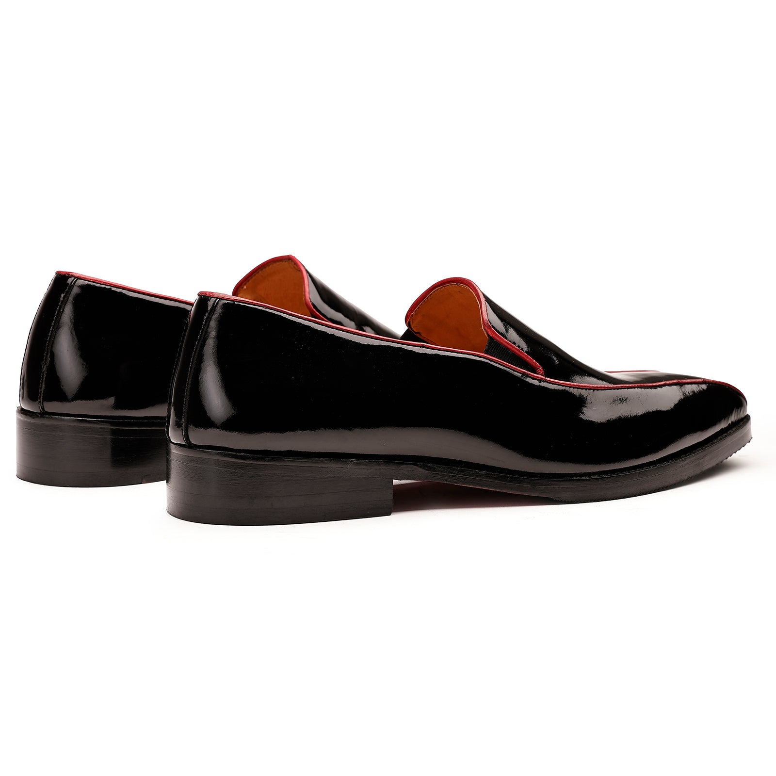 FRONK ROYALE Crimson Edge Black Patent Slip-On Shoes - Black handcrafted leather slip-on shoes for men, view 2