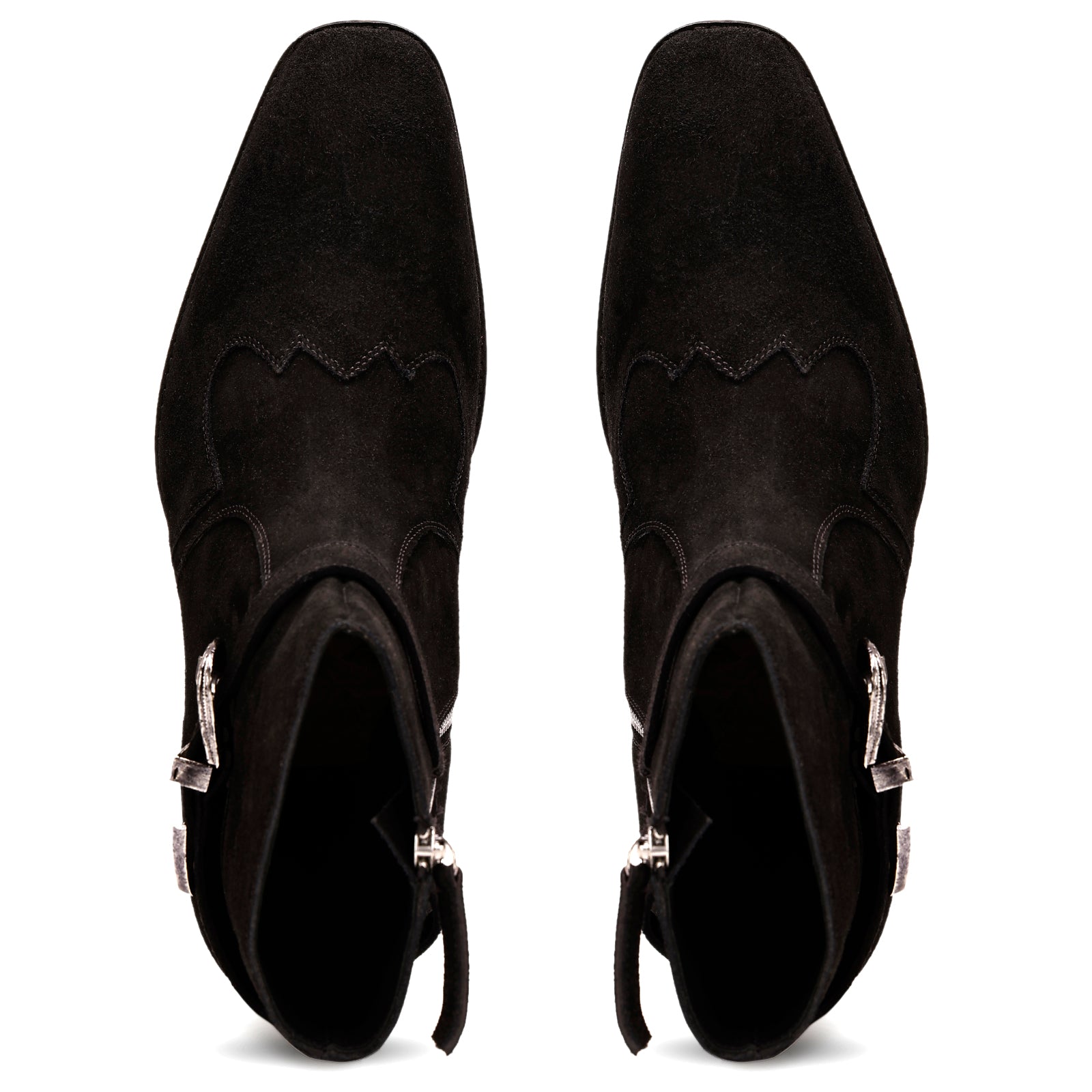 FRONK ROYALE Nocturne Buckle Black Suede Zipper Boots - Black handcrafted leather zipper boots for men, view 4