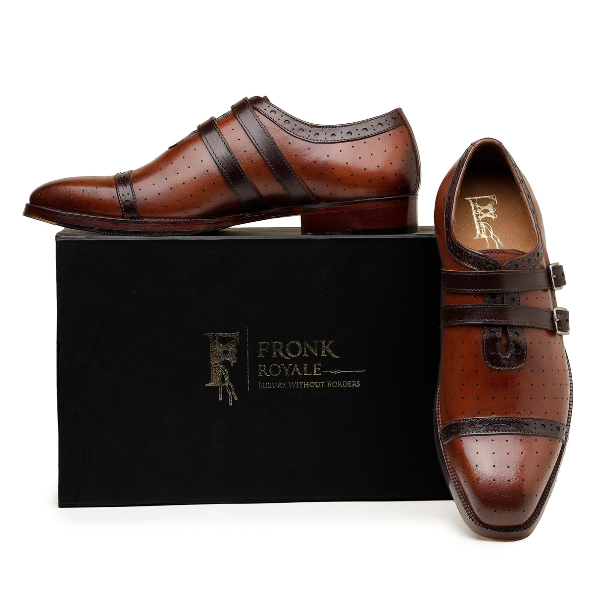 Brown Double-Monk Brogue Shoes