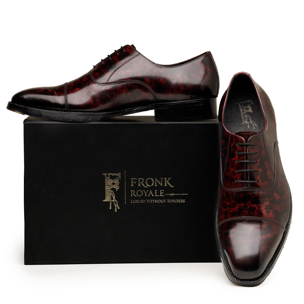 Red and Black Marble-Finish Oxford Shoes