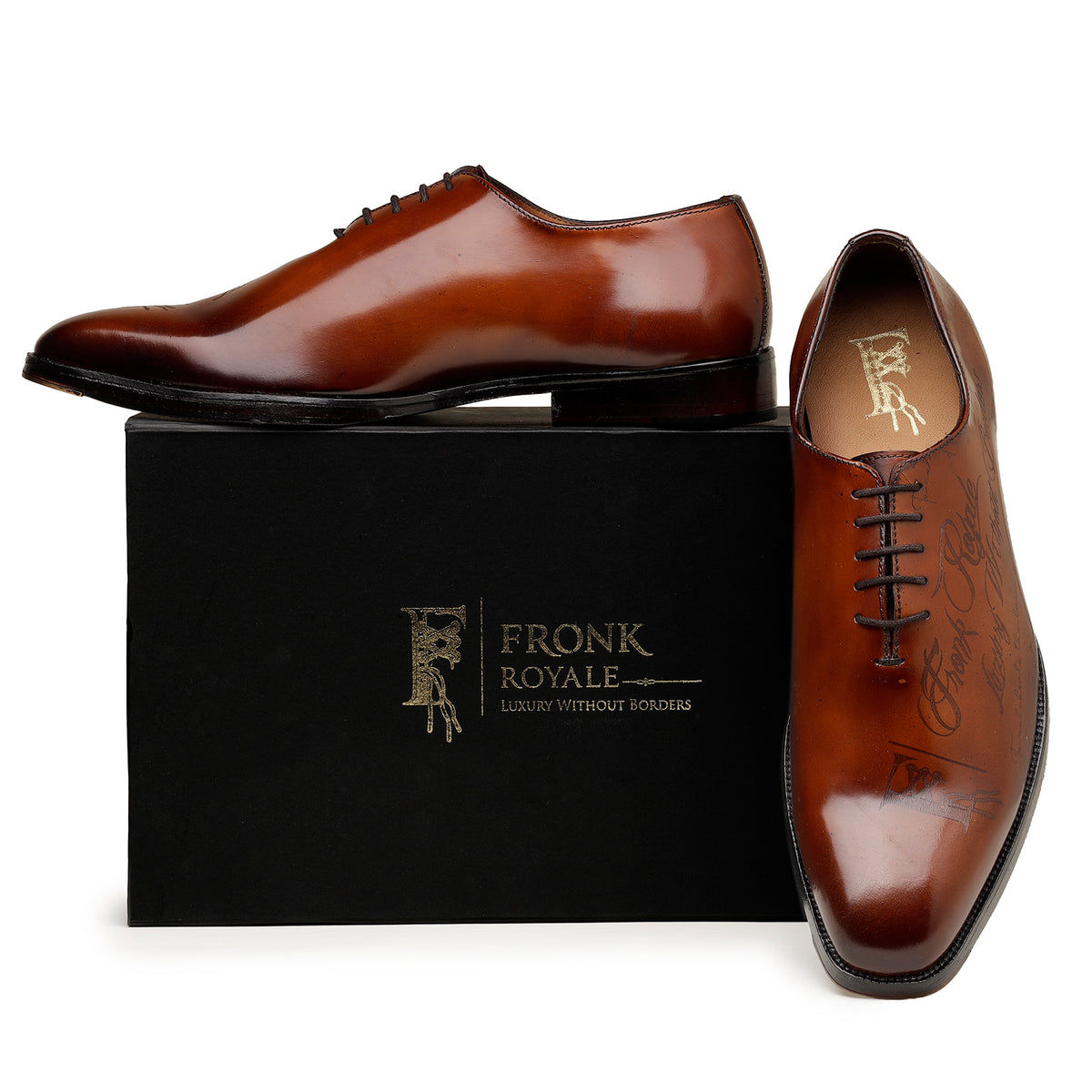 Fronk Royale Engraved Tan Brown Oxford Shoes