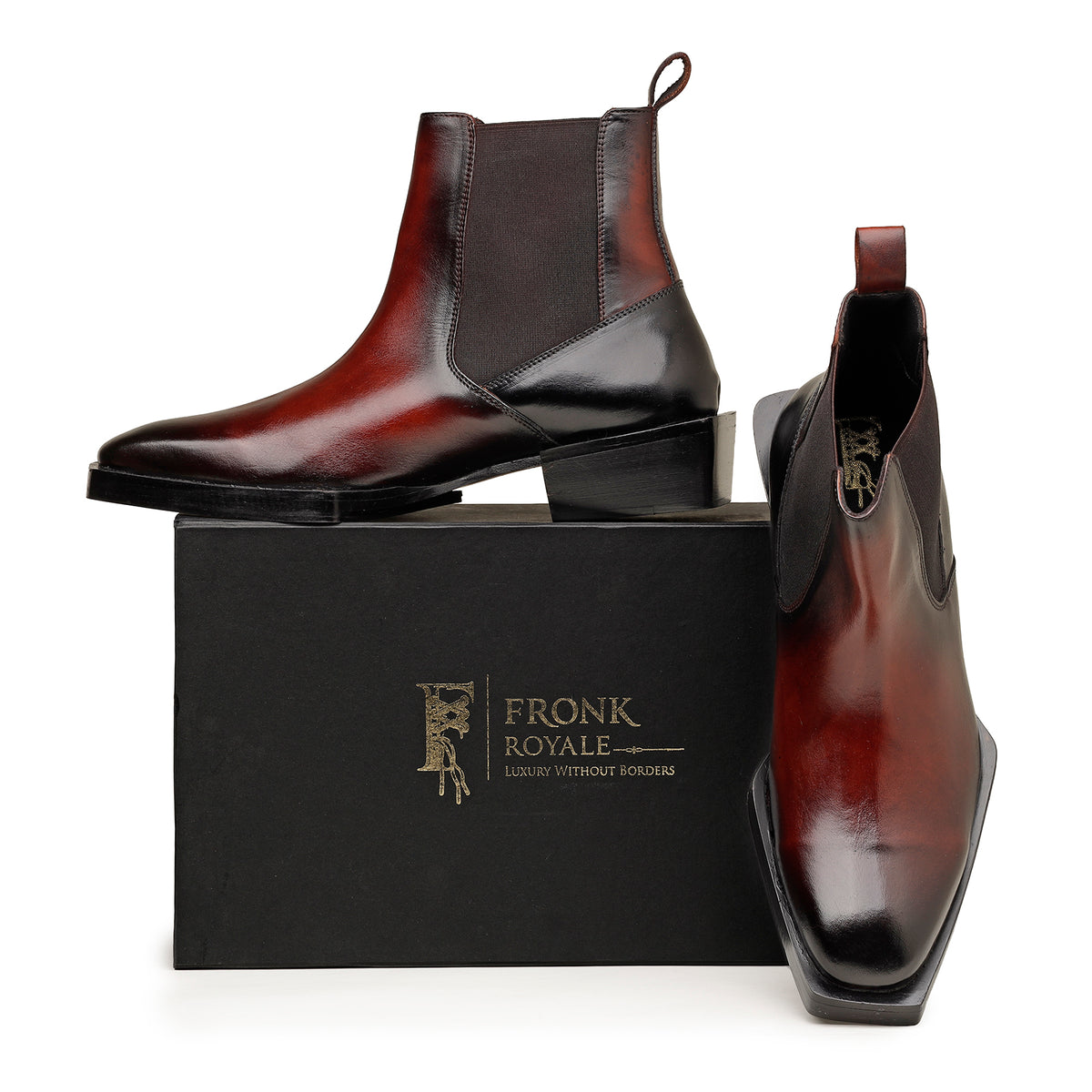 Burgundy Square-Heel Chelsea Boots