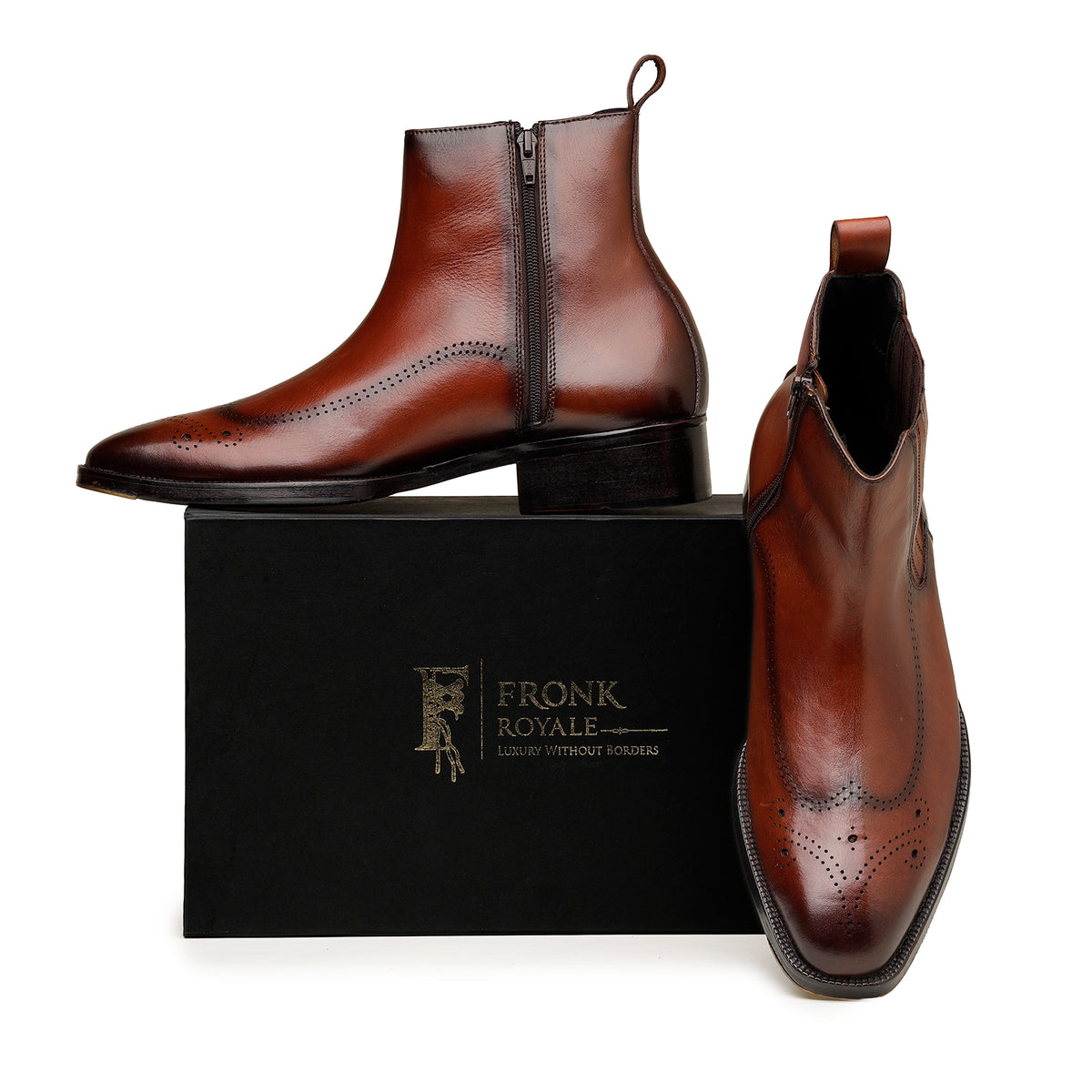 Brown Wingtip Chelsea Boots
