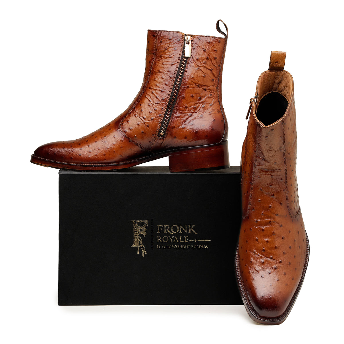 Tan Ostrich-Texture Leather Boots