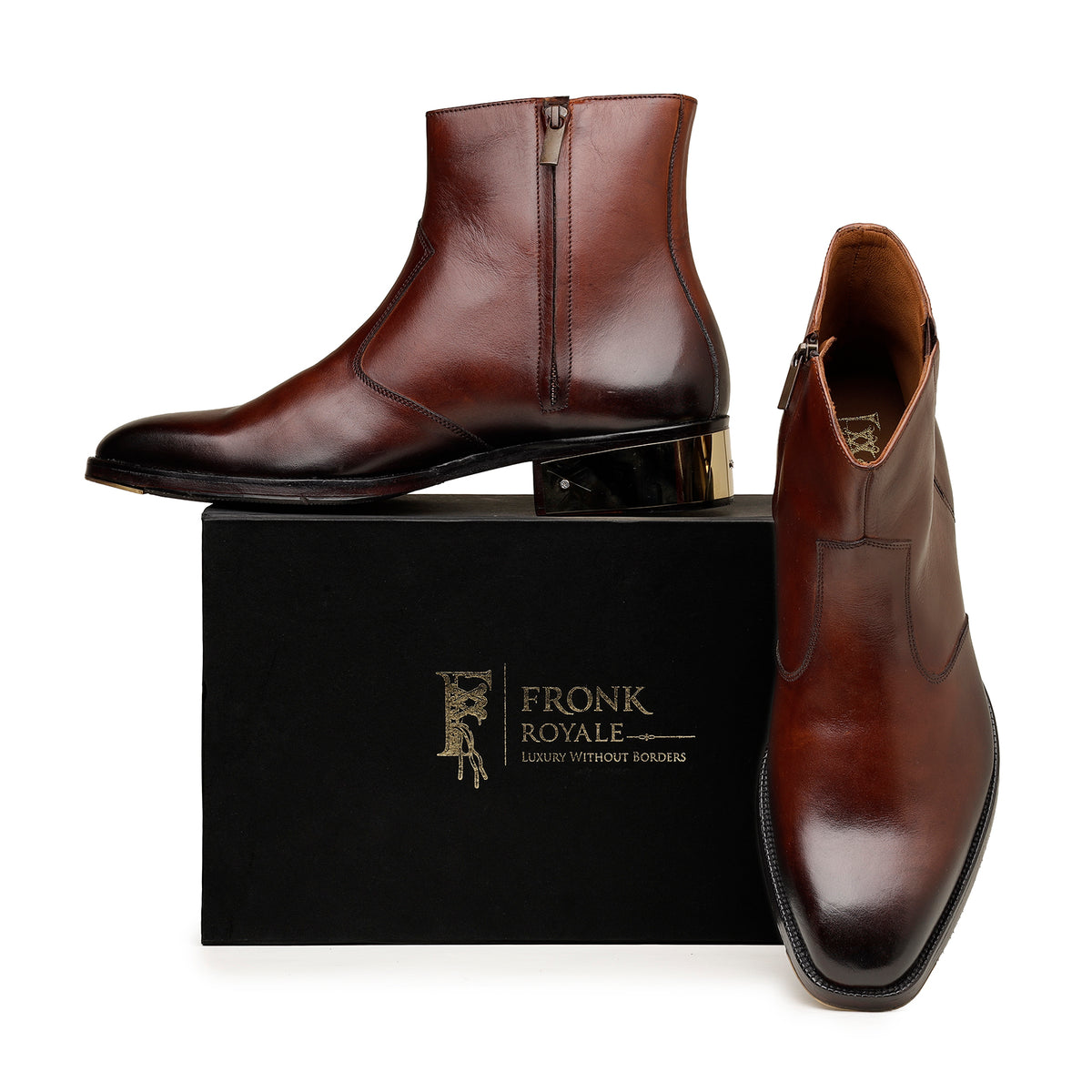 Burgundy Zipper Boots with Steel Heel