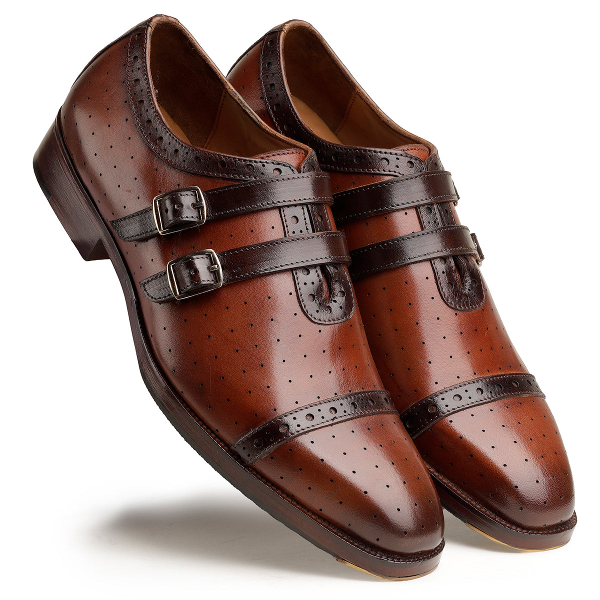 Brown Double-Monk Brogue Shoes
