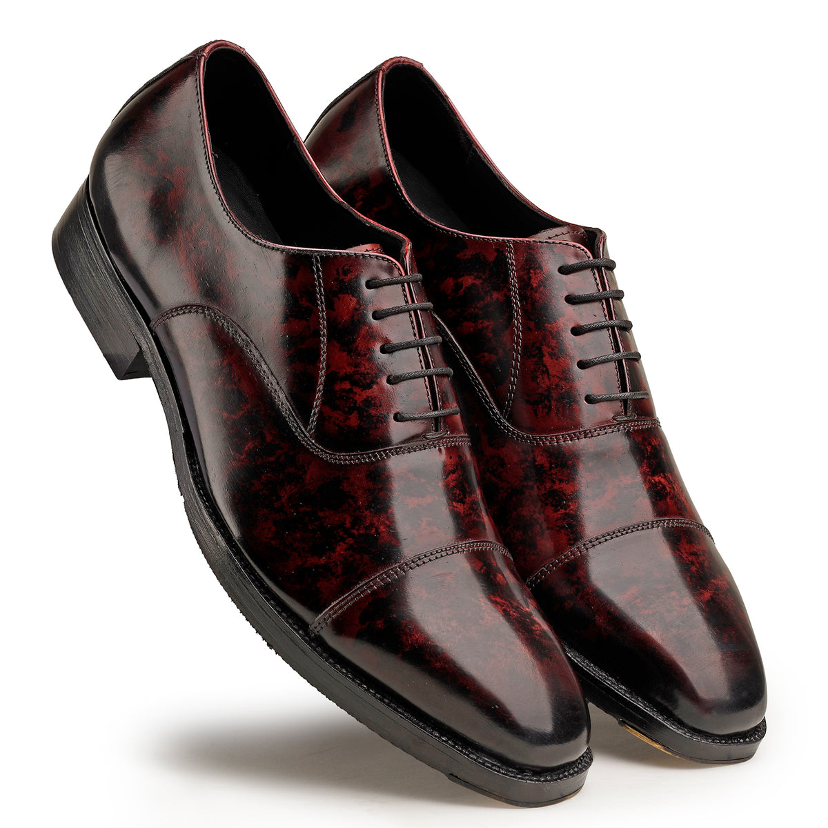 Red and Black Marble-Finish Oxford Shoes