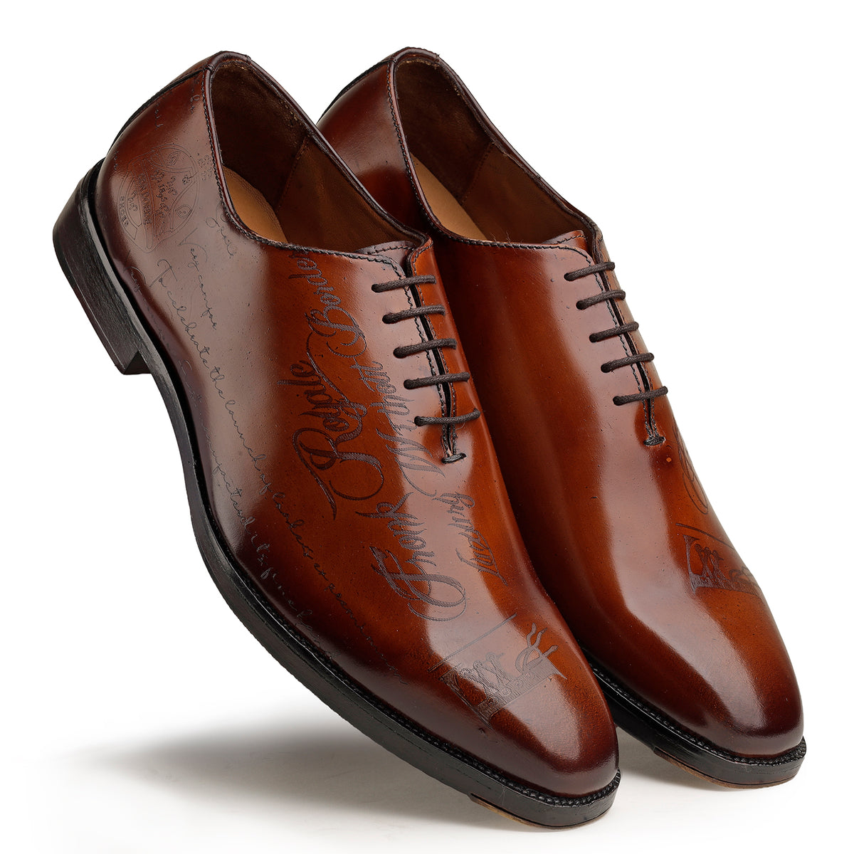 Fronk Royale Engraved Tan Brown Oxford Shoes