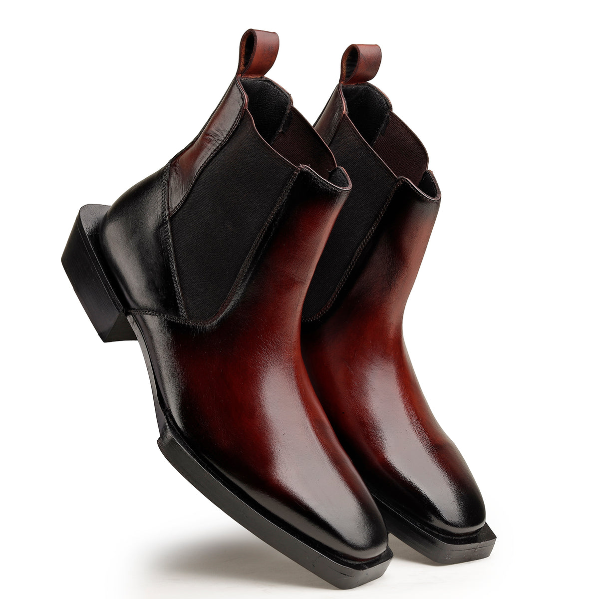 Burgundy Square-Heel Chelsea Boots