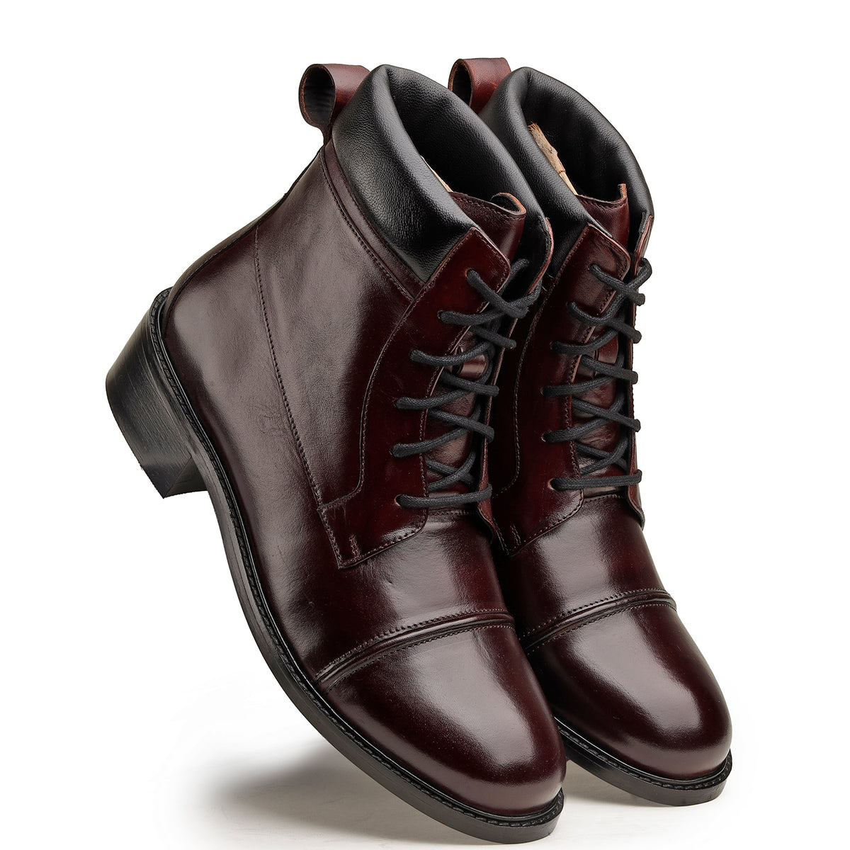 Black Round-Toe Combat Lace-Up Boots
