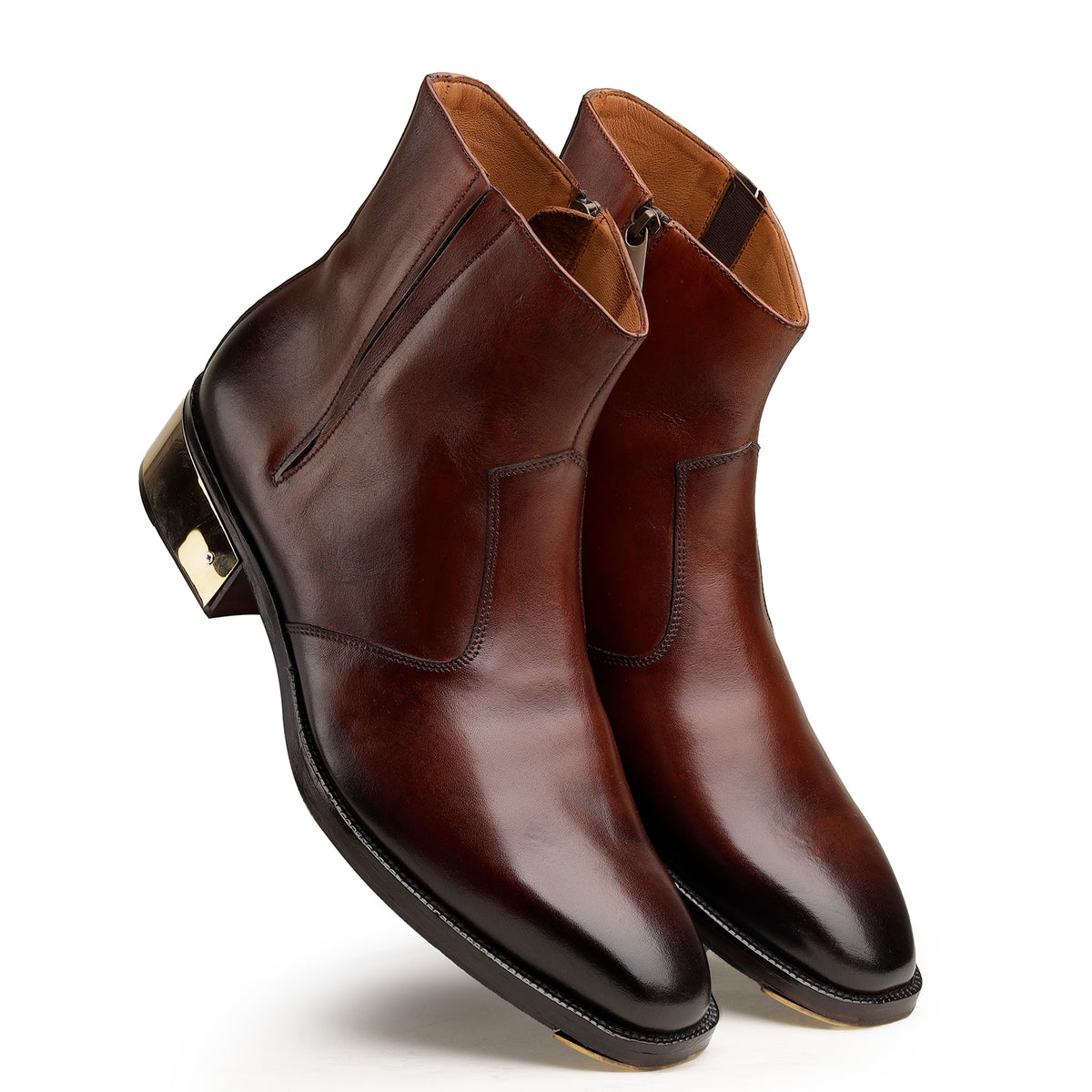 Burgundy Zipper Boots with Steel Heel